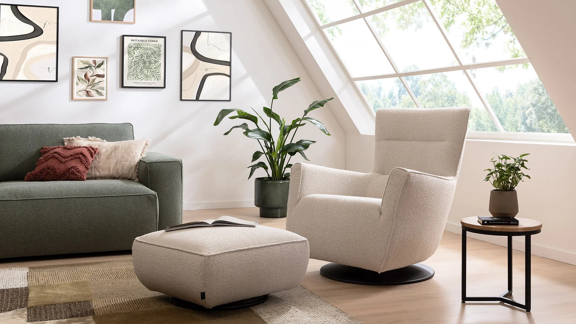 Hocker Lilaia - Stoff, Creme