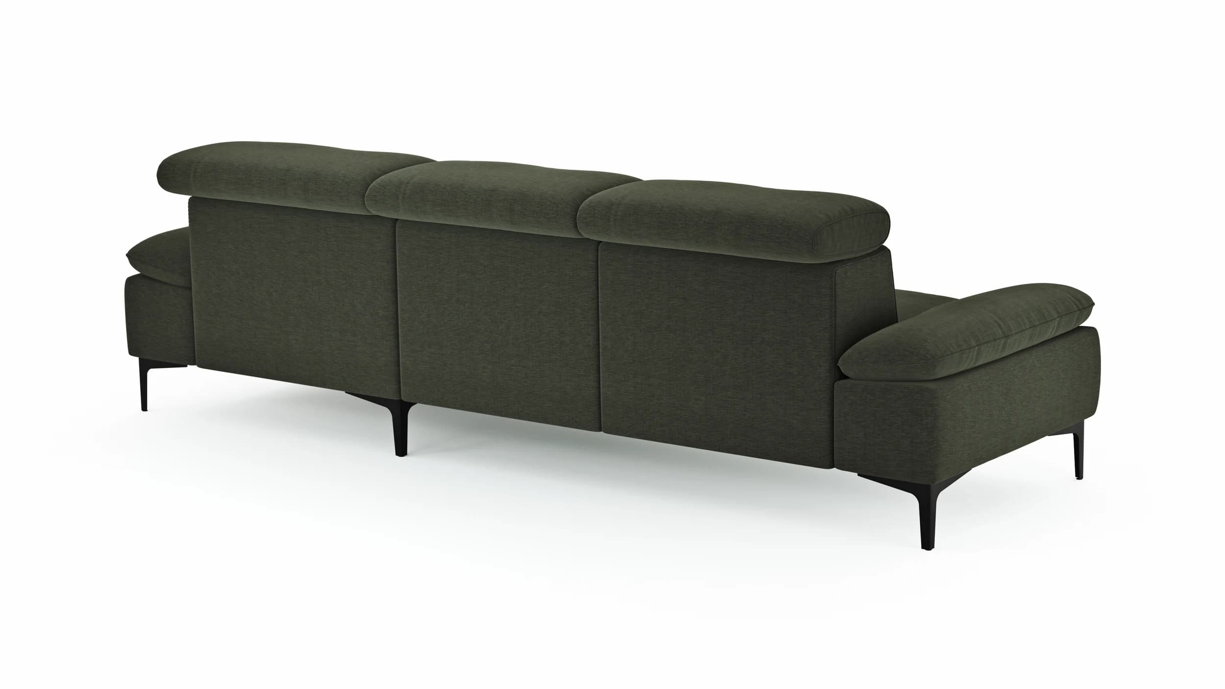 Ecksofa Felipa - 2,5-Sitzer mit Longchair rechts inkl. Kopfteil verstellbar, Stoff, Dunkelgrün