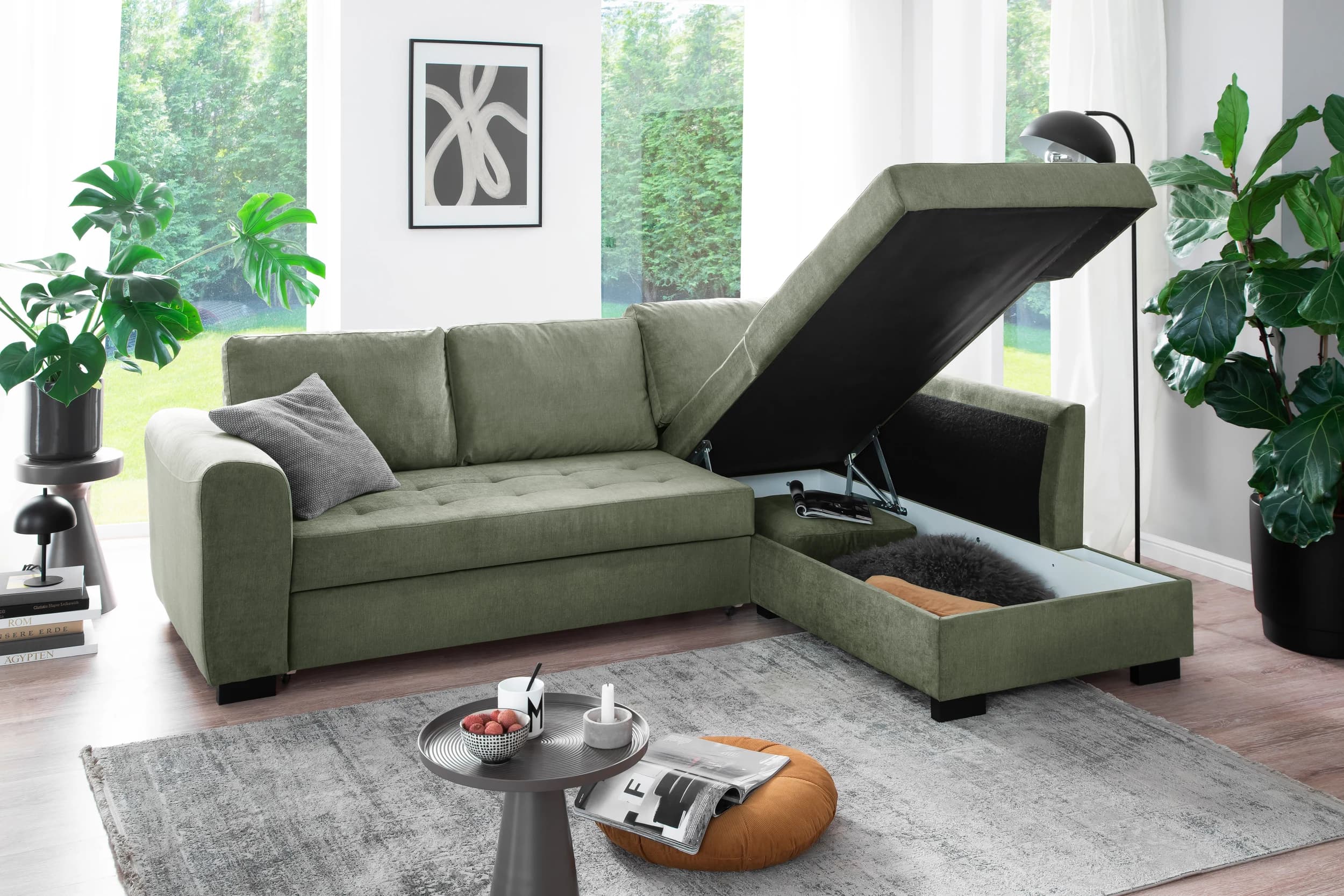Ecksofa - 2-Sitzer, Ecke rechts, Stoff, Grün