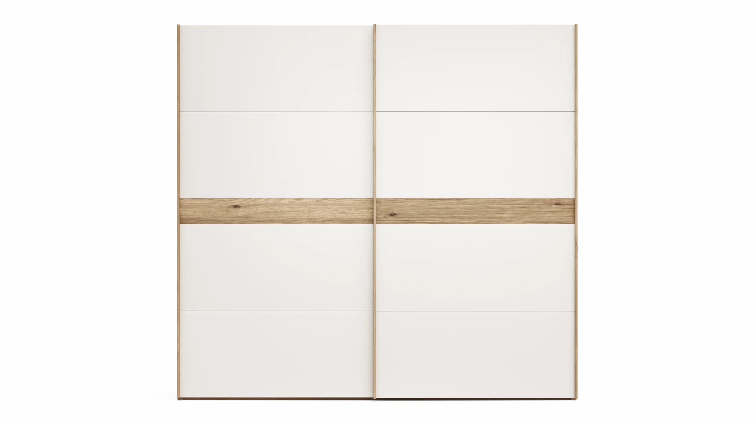 Schwebetürenschrank Viana - B ca. 241 cm, Lack, Weiß, Riffholz, Balkeneiche