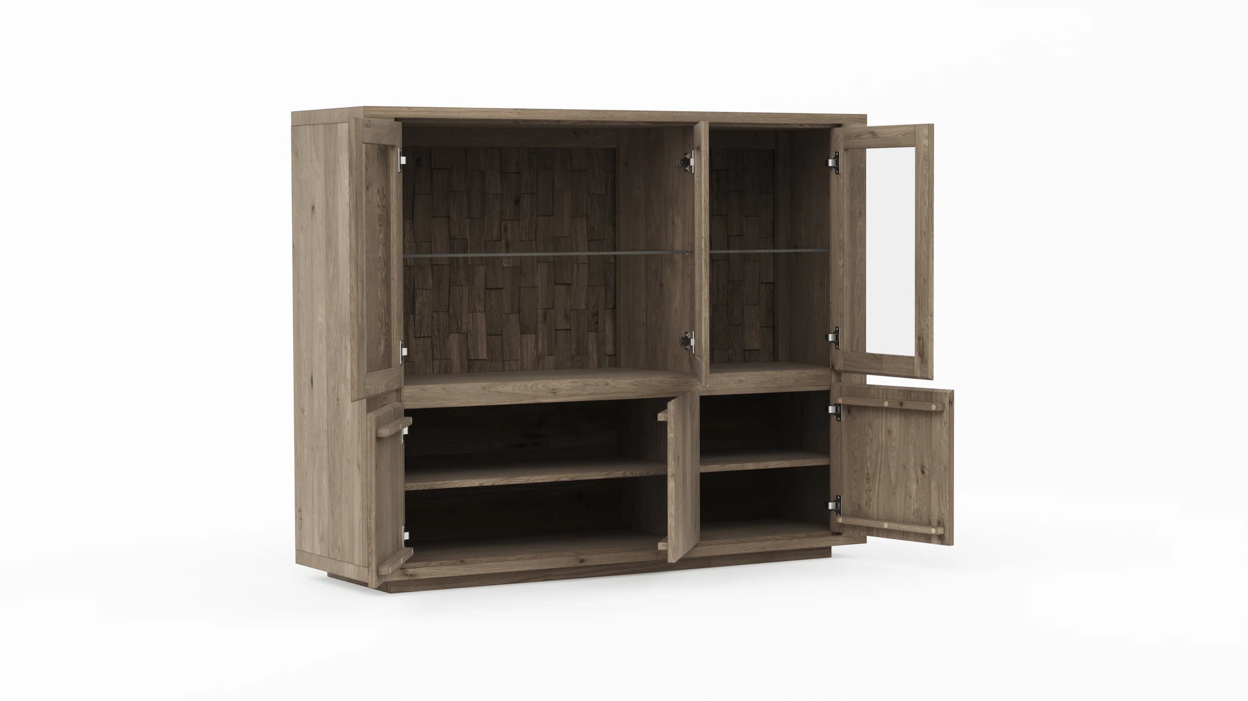 Highboard Bakersfield - Rückwand mit Holzschindeln, Asteiche, Barrrique