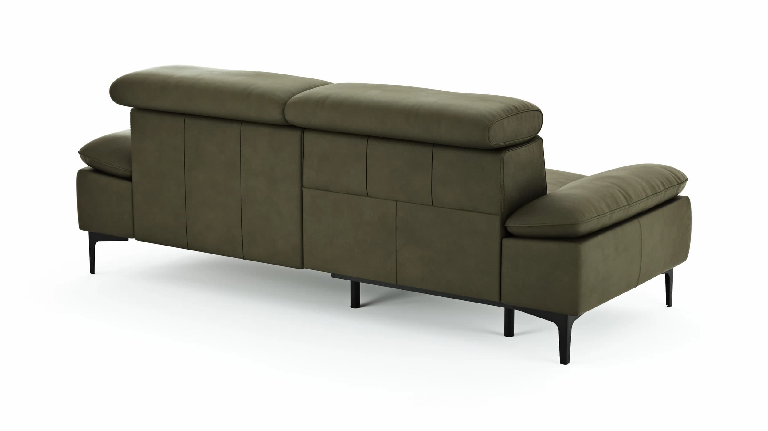 Sofa Felipa - 3-Sitzer inkl. Relaxfunktion (motorisch) und Kopfteil verstellbar, Leder, Olive
