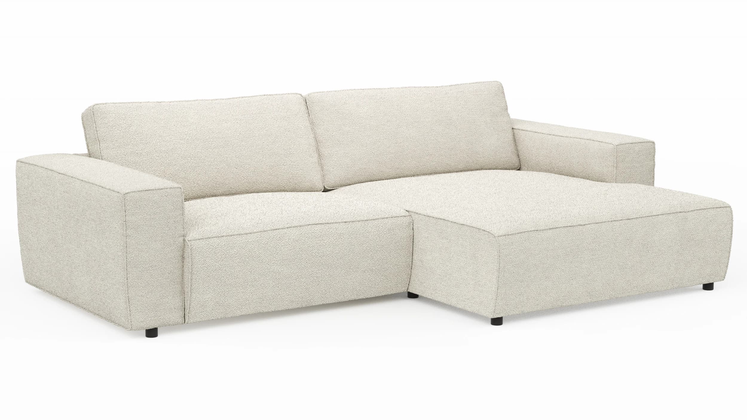 Ecksofa Lilaia - 1,5-Sitzer XL mit Chaise Longue XL rechts, Stoff, Creme