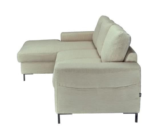 Ecksofa - Longchair links mit 2-Sitzer, Schlaffunktion mit Bettkasten, Stoff, Creme