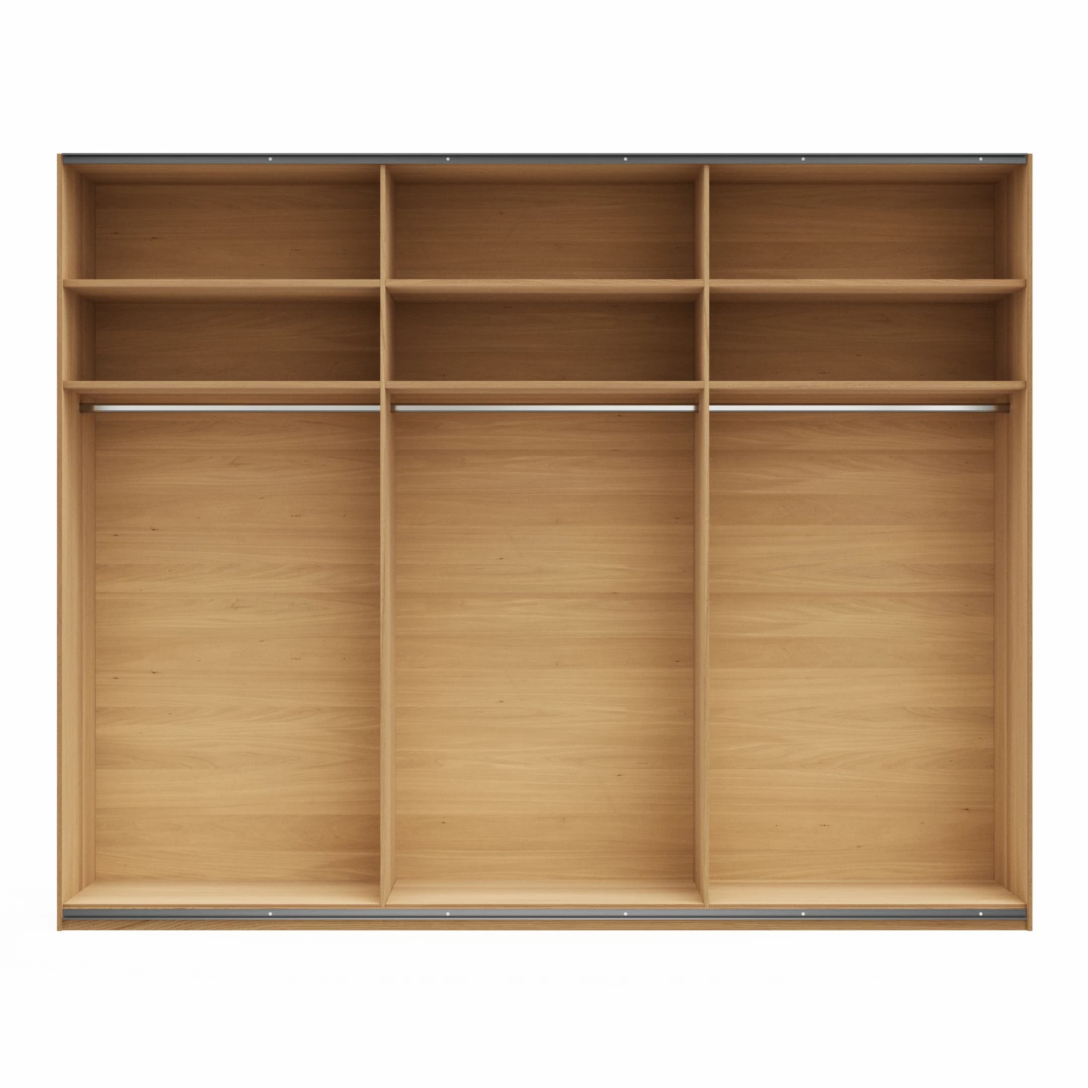 Schwebetürenschrank Lenoso - B. ca. 300 cm, Eiche massiv, Glas Dunkelbraun