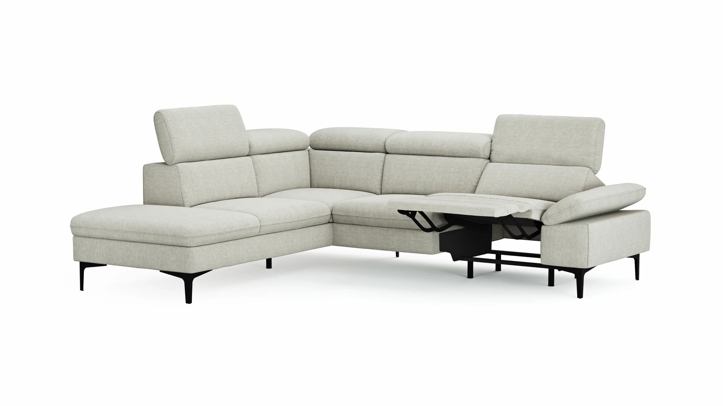 Ecksofa Felipa - Ecke links mit 2,5-Sitzer inkl. Armlehne verstellbar und Rückenlehne/Sitztiefe verstellbar (motorisch), Stoff, Natur