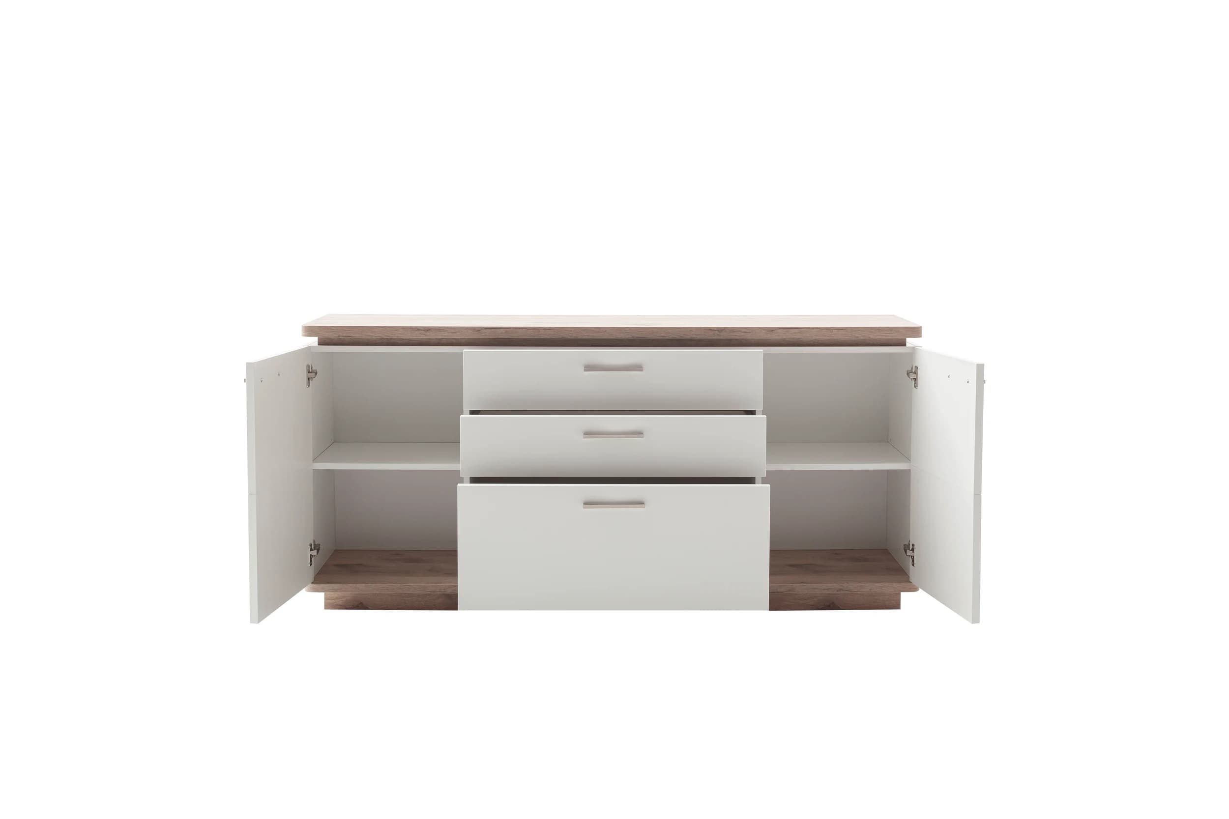 Sideboard - Weiß, Absetzung Eiche