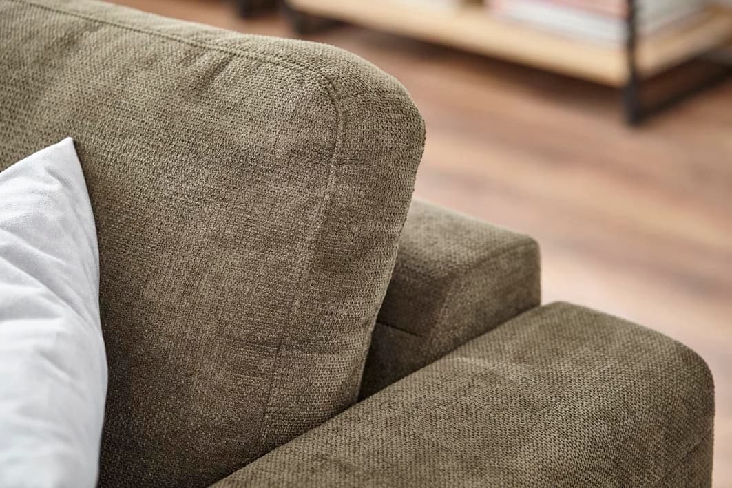 Ecksofa Oviedo - 1,5-Sitzer mit Longchair rechts, Stoff, Braungrün