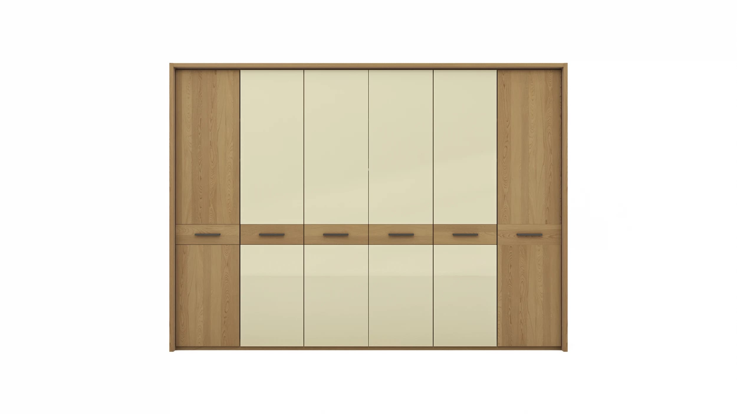 Drehtürenschrank Lenoso - B. ca. 306 cm, Eiche massiv, Glas, Champagner
