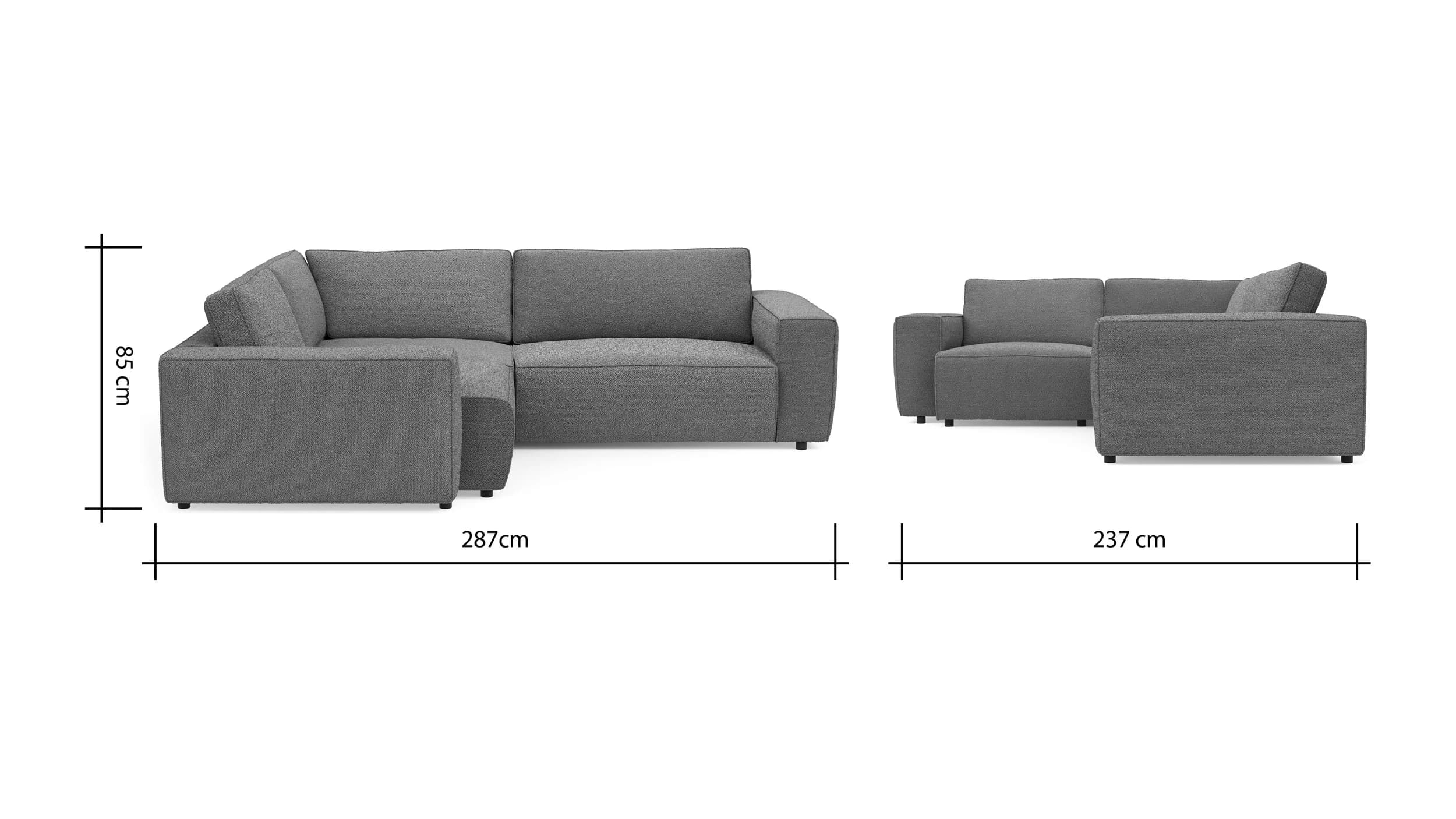 Ecksofa Lilaia - 1,5-Sitzer Tief, Ecke, 2-Sitzer rechts, Stoff, Kaschmir