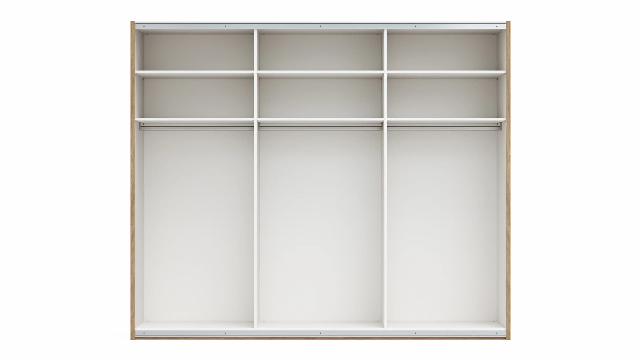 Schwebetürenschrank Viana - B ca. 271 cm, Lack, Weiß, Riffholz, Balkeneiche