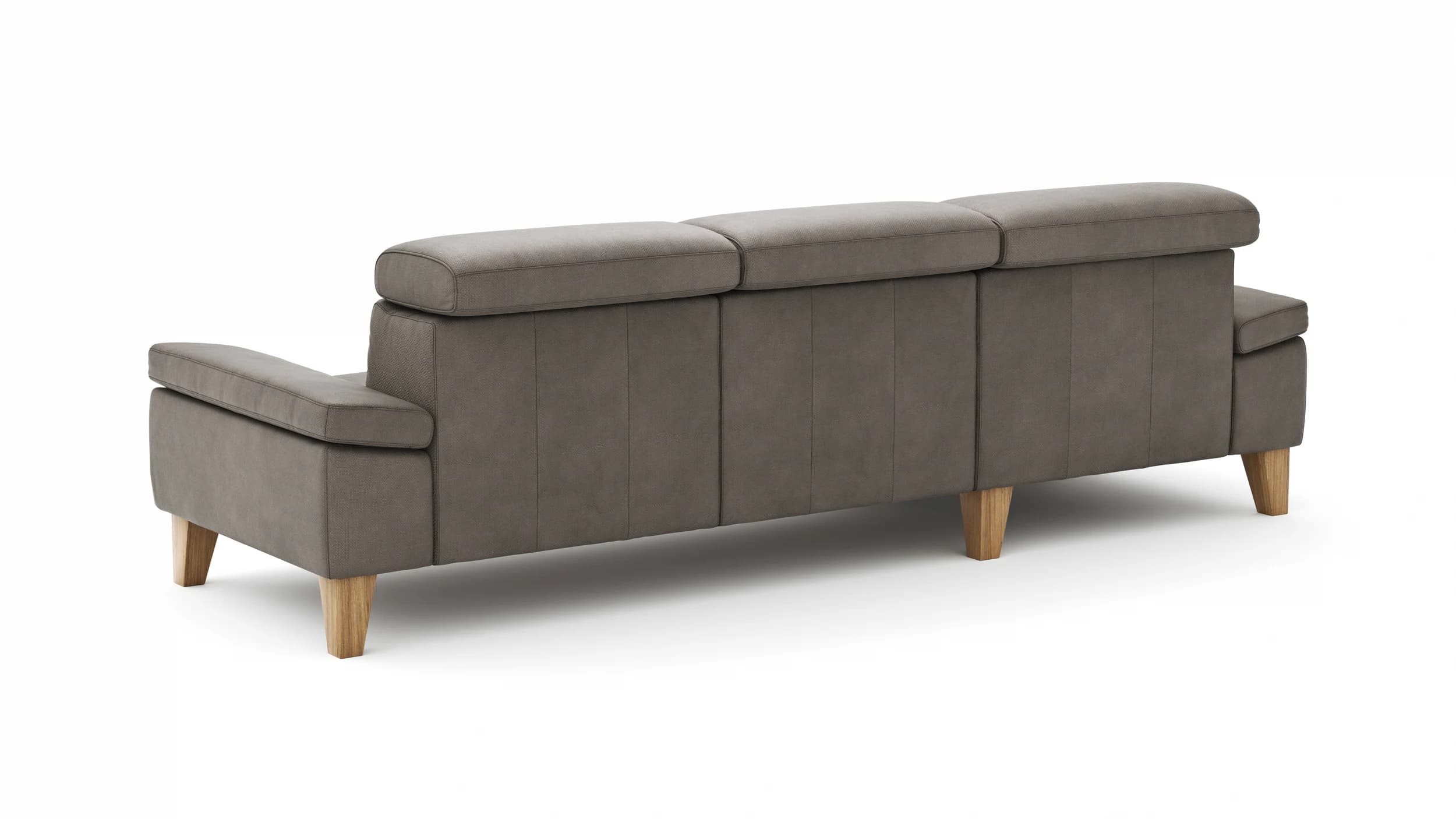 Ecksofa Hudson - Longchair links mit 2,5-Sitzer, inkl. Kopfteil verstellbar, Stoff, Steingrau