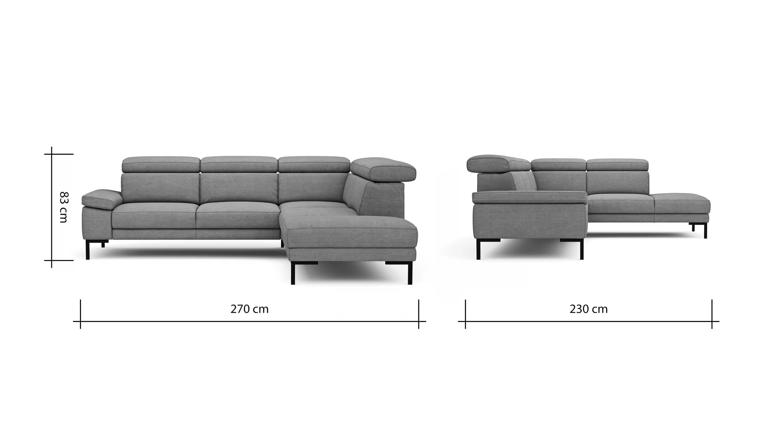 Ecksofa Hudson - 2,5-Sitzer mit Ecke rechts, inkl. Kopfteil verstellbar, Stoff, Khaki