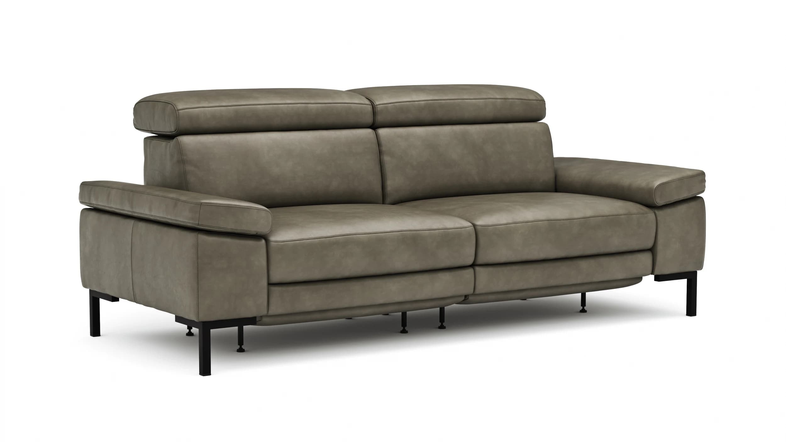 Sofa Hudson - 3-Sitzer, inkl. Relaxfunktion (motorisch) und Kopfteil/Armlehnen verstellbar, Leder, Braungrün