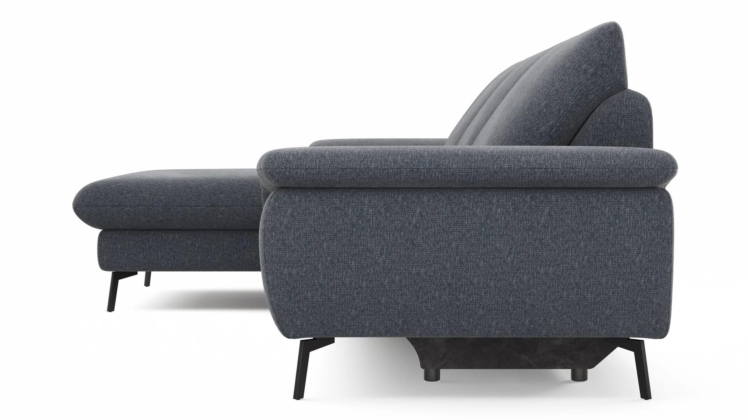 Ecksofa Gotera - Longchair groß mit 1,5-Sitzer med + 1,5-Sitzer med rechts inkl. Schlaffunktion (teilmotorisch), Armlehne klappbar, Rückenlehne verstellbar  und einmal Relaxfunktion (teilmotorisch), Stoff, Anthrazit