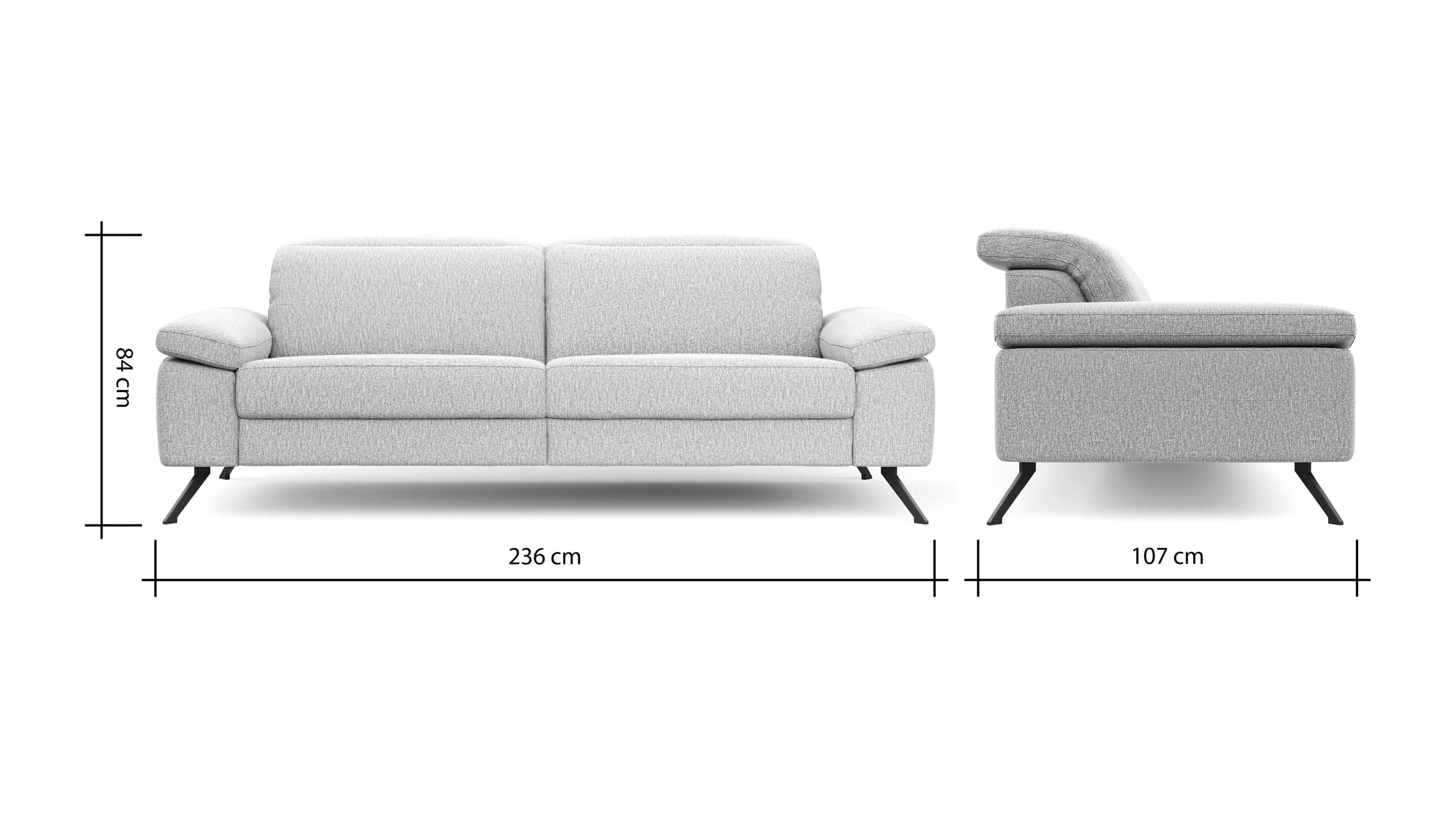 Sofa Rafaela 2.0 - 3-Sitzer inkl. Kopfteil verstellbar, Stoff, Champagner