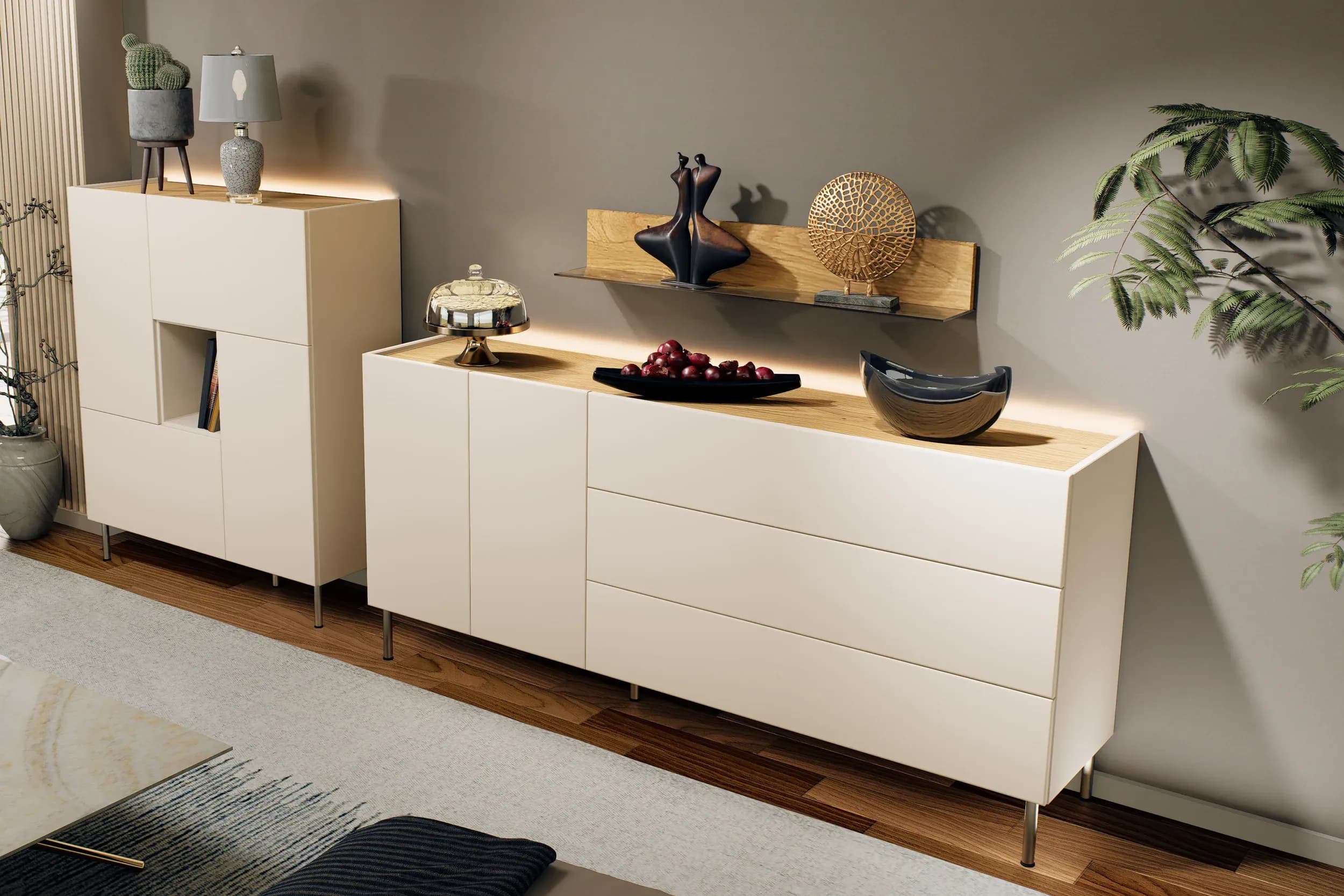 Sideboard - Kaschmir, Absetzung Eiche Bianco