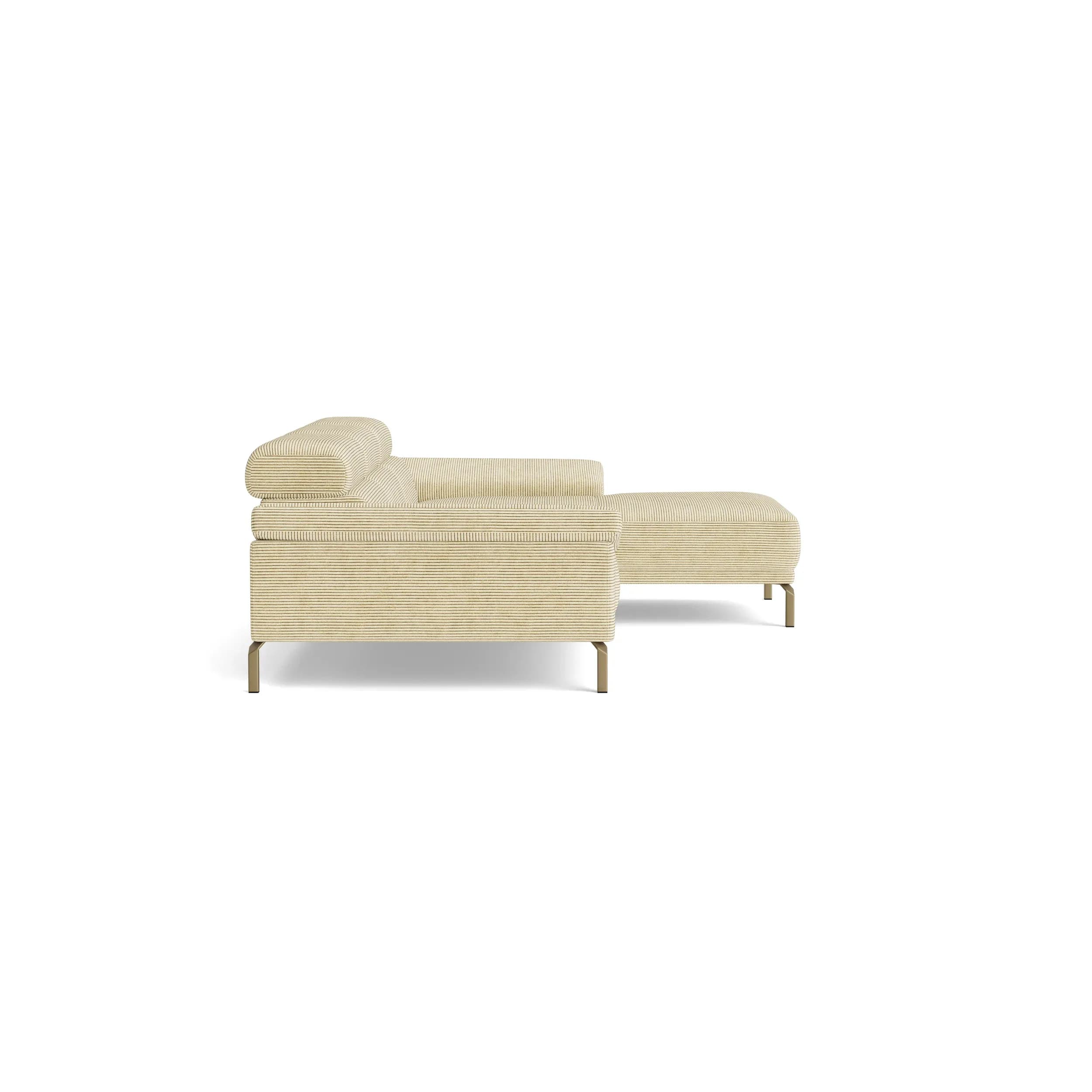 Ecksofa Bolonia - 2-Sitzer mit Longchair rechts inkl. Rückenlehne- und Kopfteilverstellung, Stoff, Cappuccino