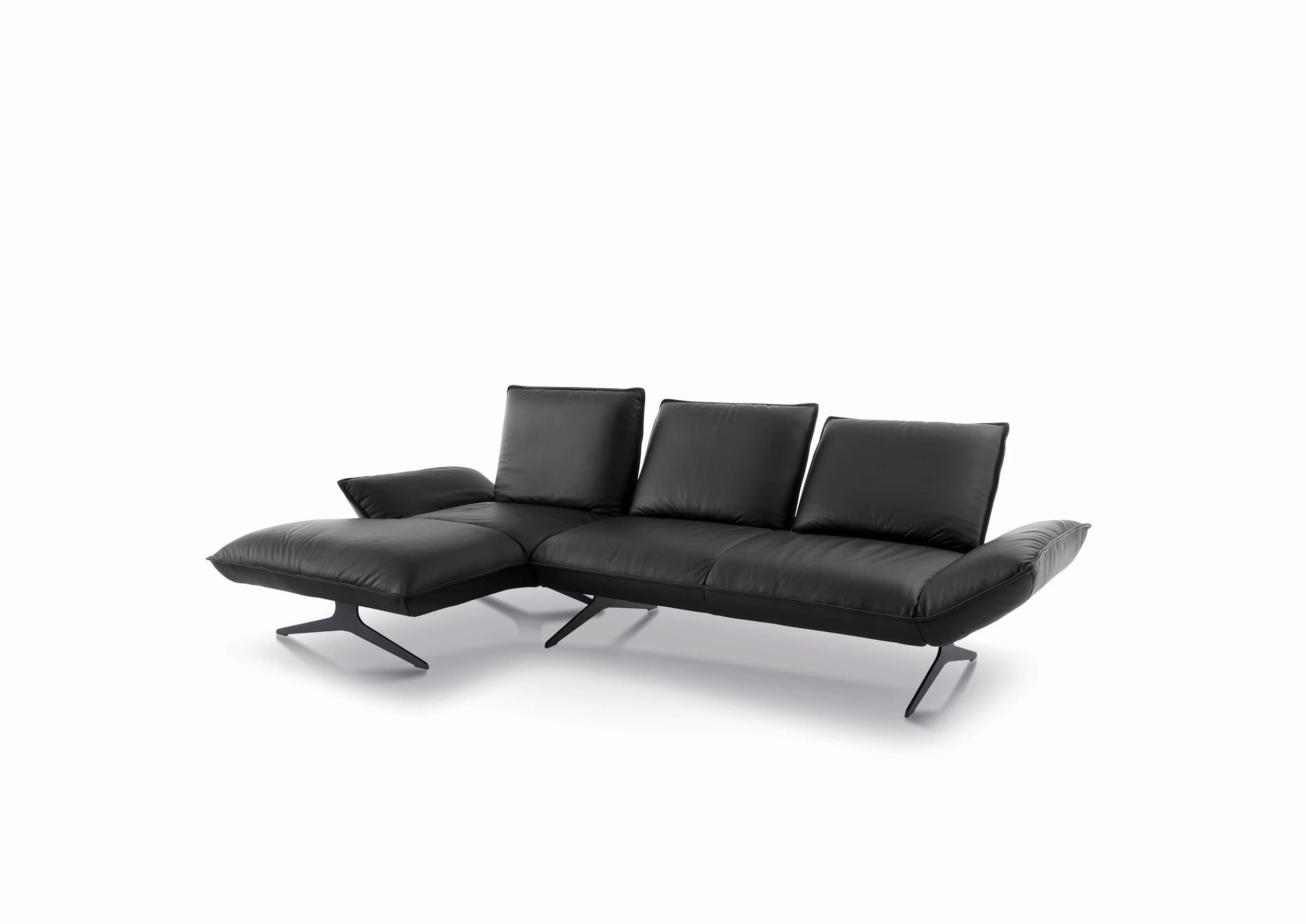 Ecksofa - Longchiar links mit 2-Sitzer, Rückenlehne/Armlehne verstellbar, Leder, Lava