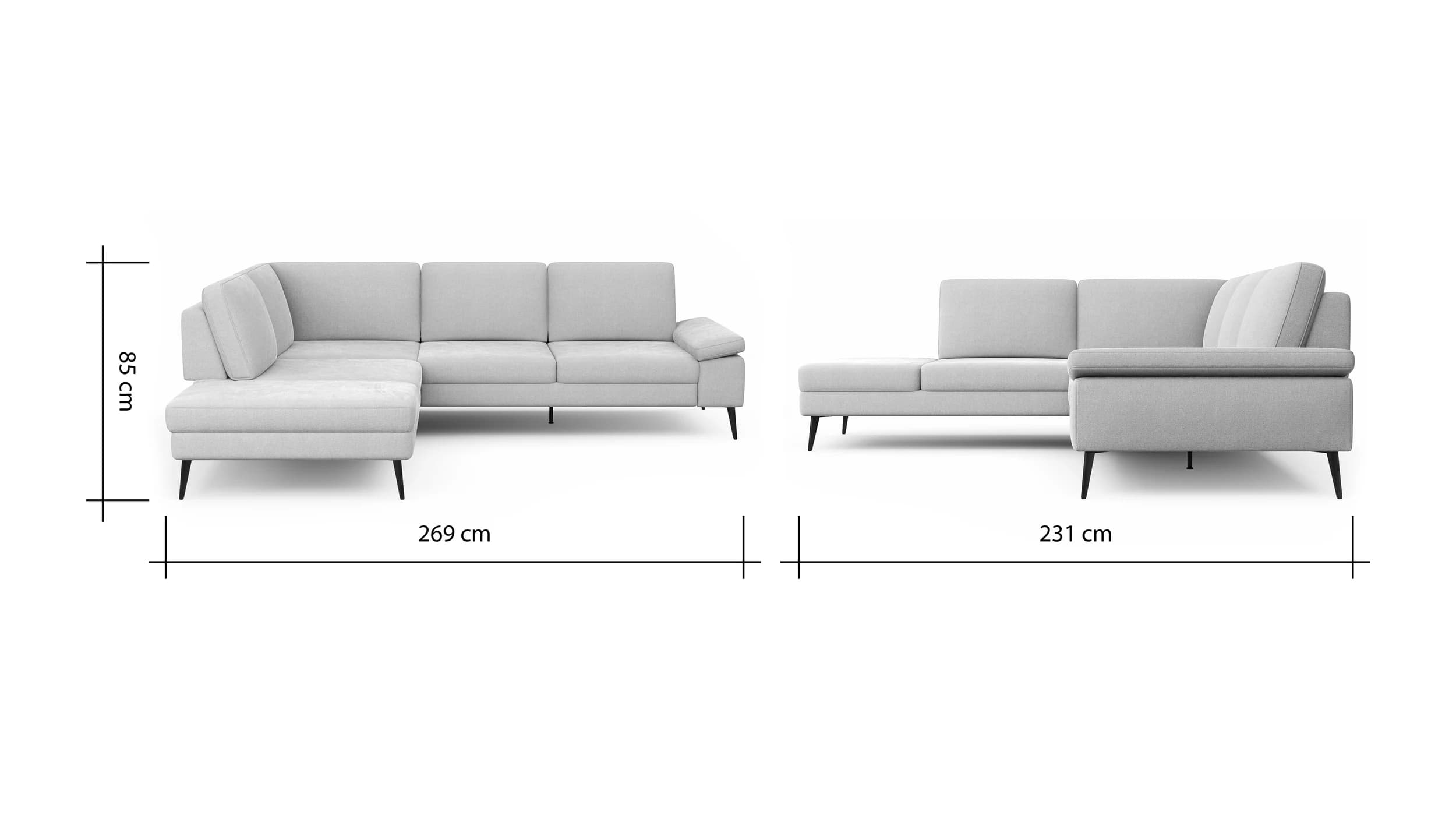 Ecksofa Houston - 1-Sitzer mit Abschlussteil links, Eckelement und 2,5-Sitzer rechts, inkl. Sitztiefenverstellung und Armlehne klappbar, Stoff, Natur