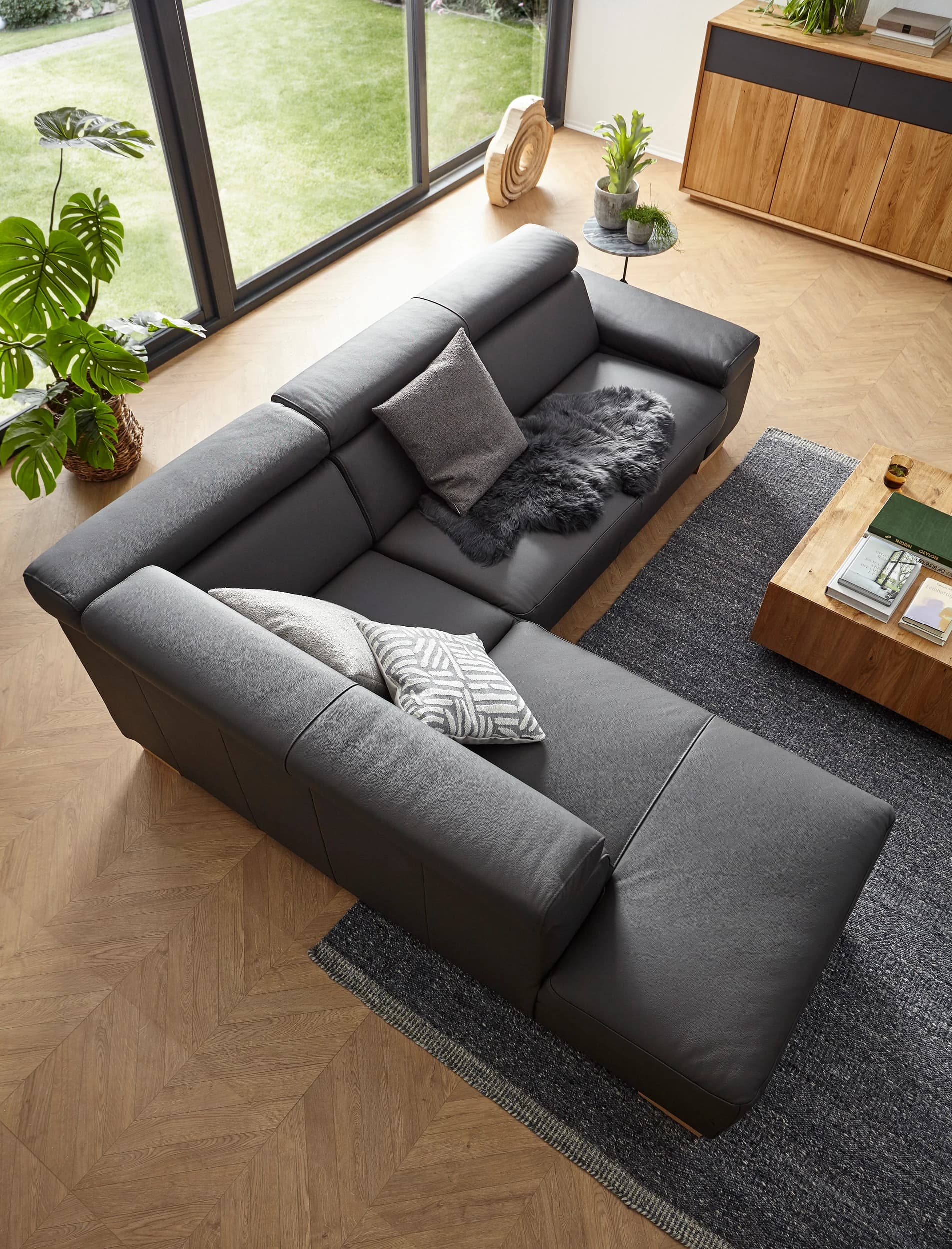 Ecksofa Philadelphia - Ecke links, 2,5-Sitzer, Kopfteil verstellbar (manuell), Leder, Anthrazit