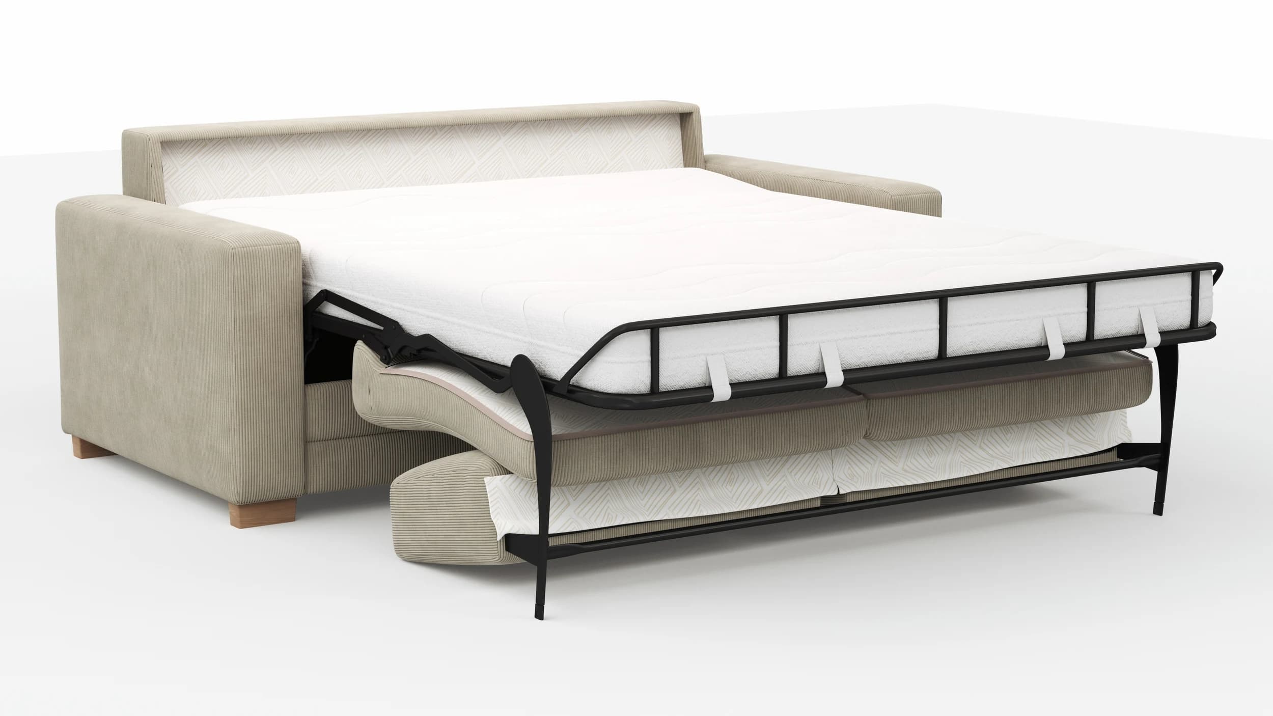 Sofa Lakeville 1 - 2-Sitzer inkl. Schlaffunktion, Gestell Schwarz, Stoff, Beige