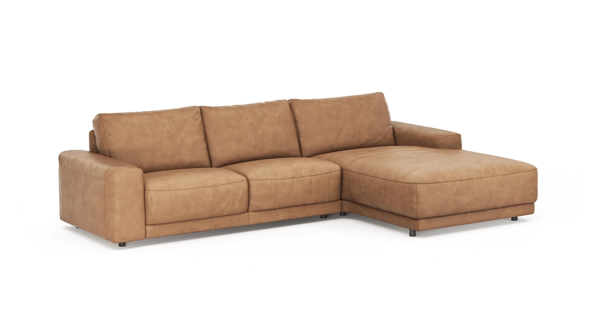 Ecksofa Balok - 2,5-Sitzer mit Longchair groß rechts, Leder, Cognac