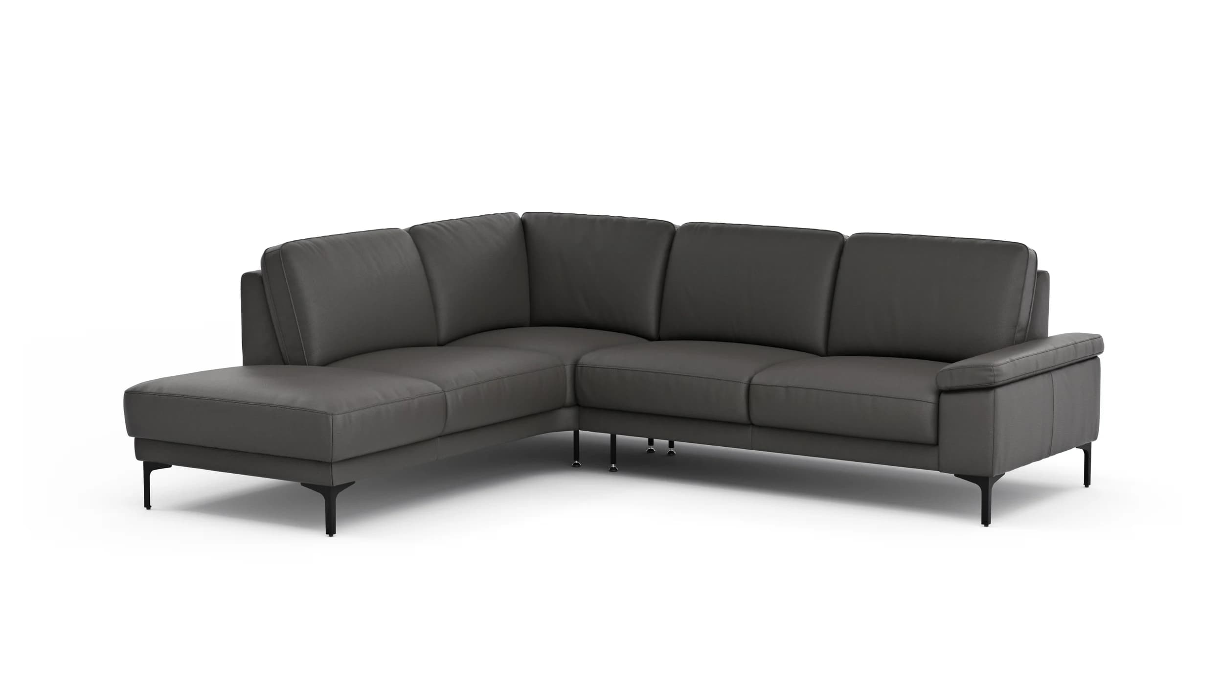Ecksofa Matero - Ecke mit 2-Sitzer rechts, Leder, Anthrazit