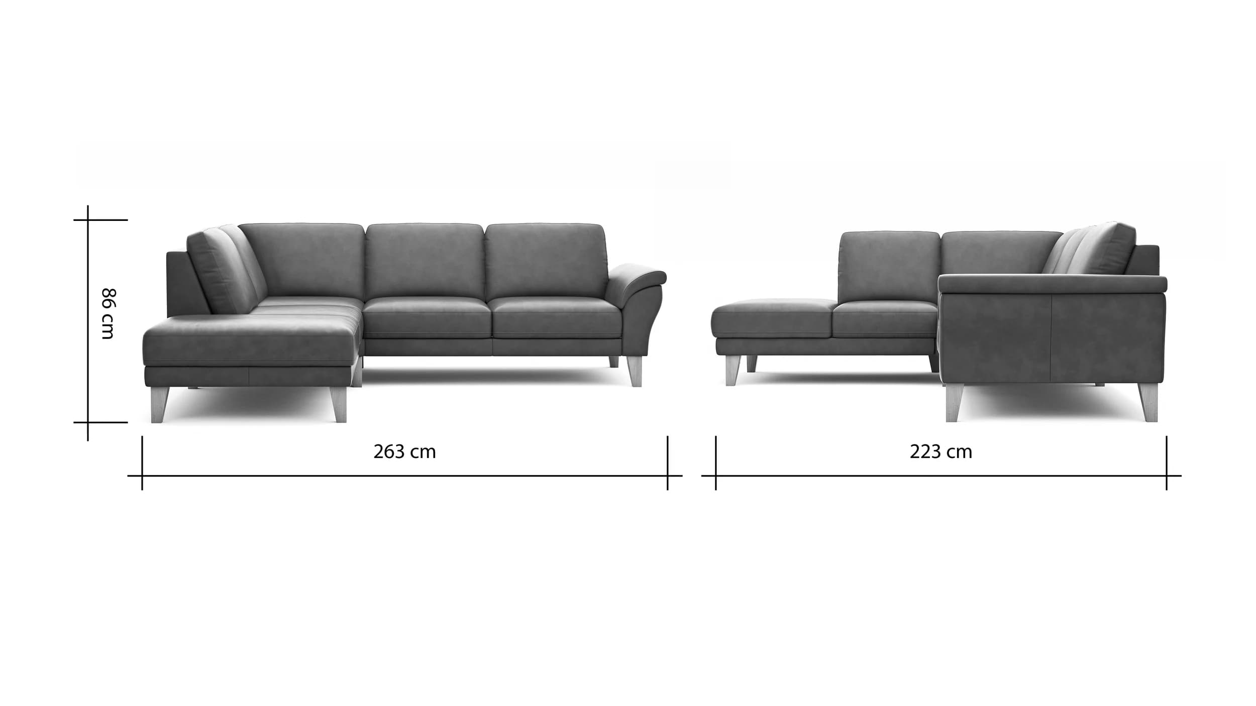 Ecksofa Rockport A - Ecke links mit 2,5-Sitzer, Leder, Dunkelgrau