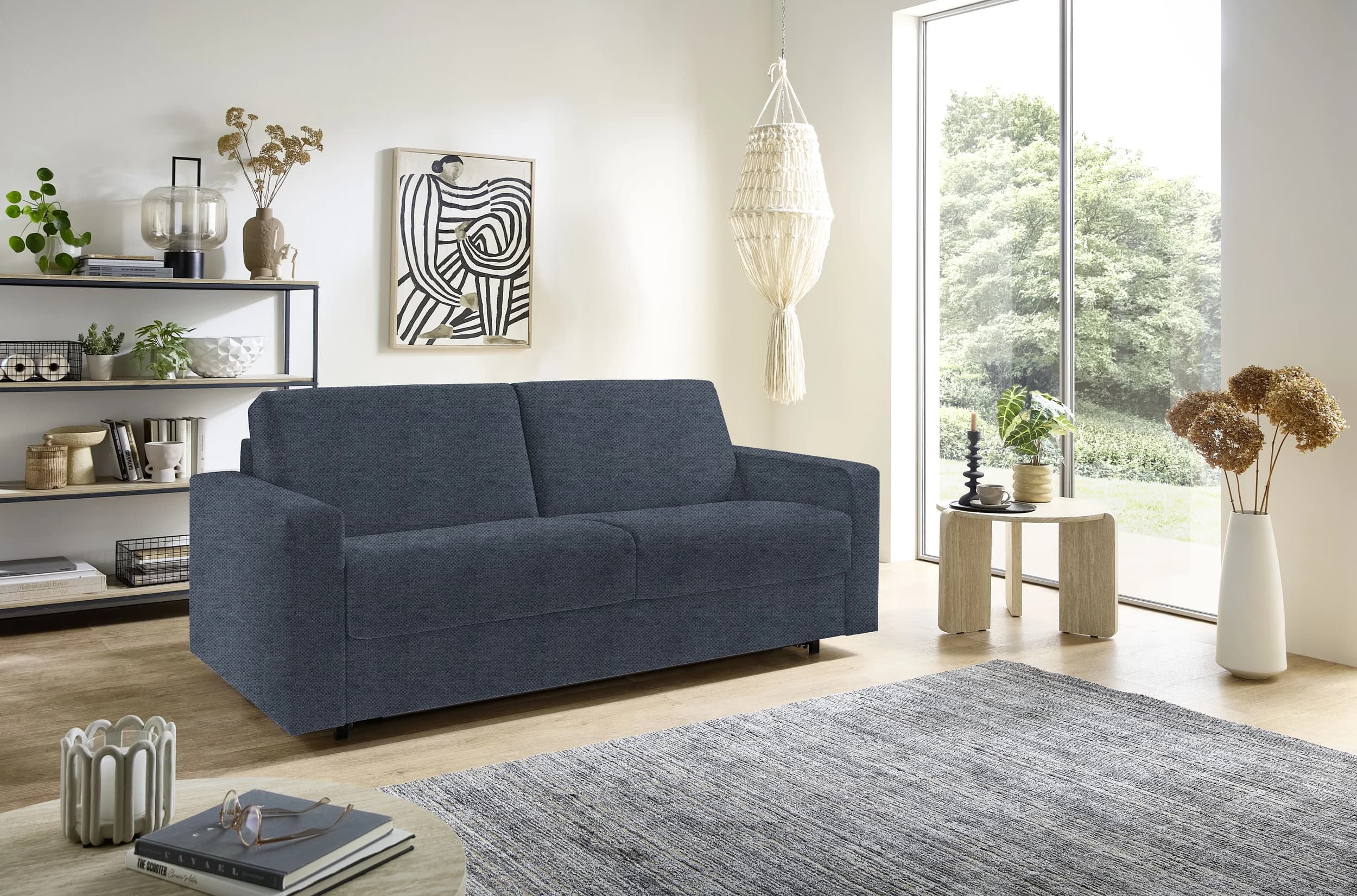 Sofa - 2-Sitzer mit Schlaffunktion, Stoff, Blau