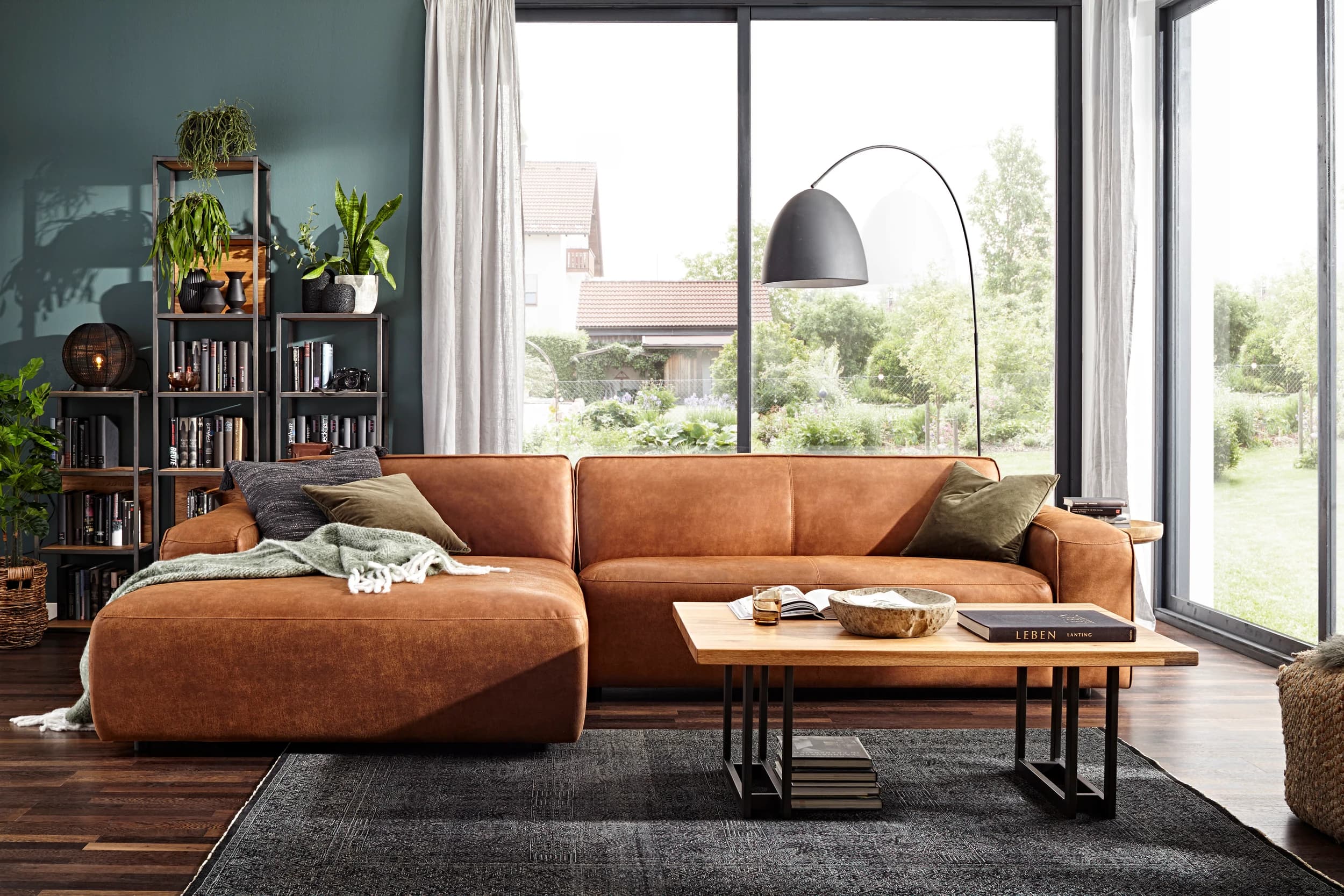 Ecksofa Denver - Longchair links mit 2,5-Sitzer inkl. Sitzvorzug (motorisch), Stoff, Braun