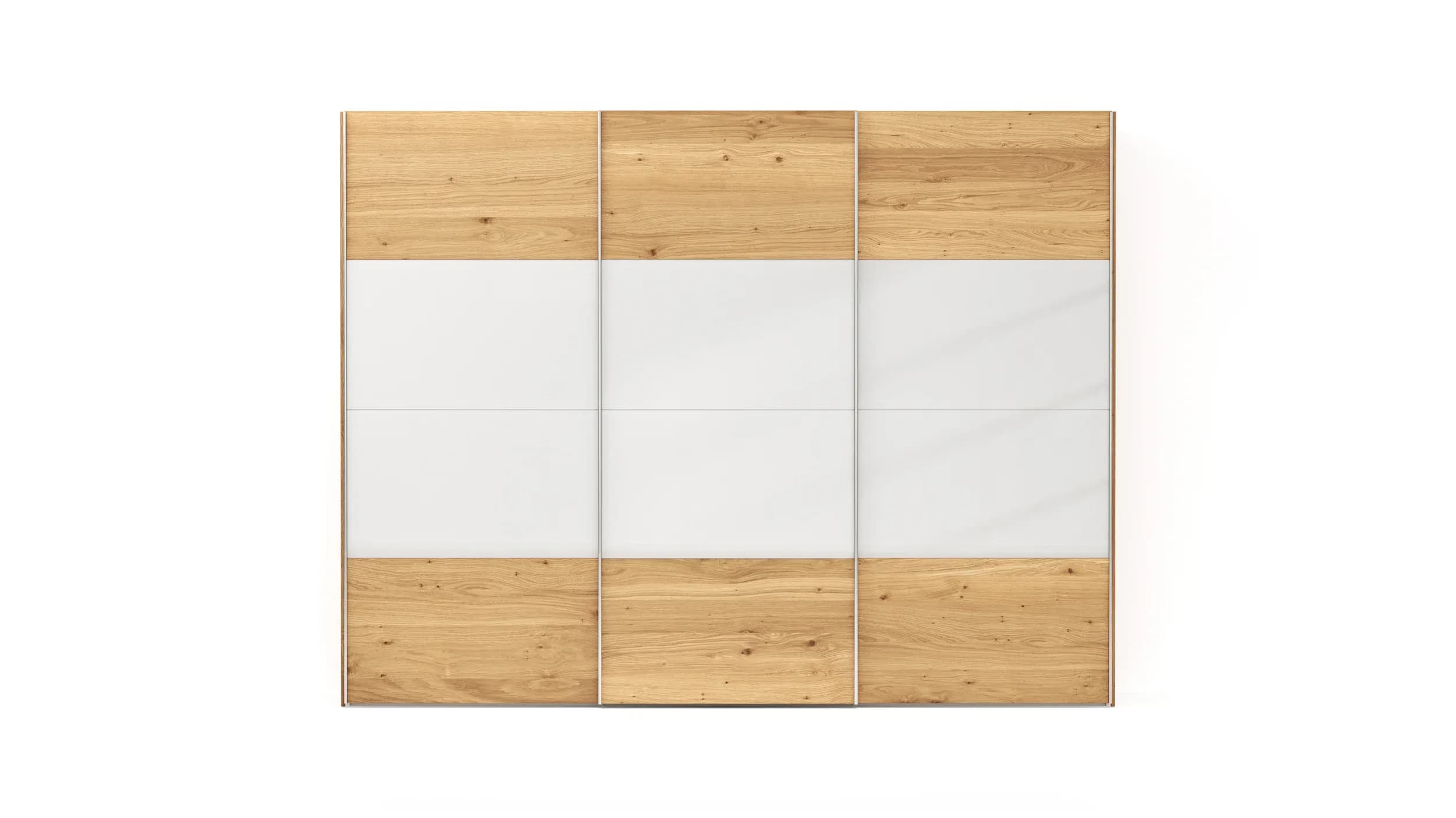 Schwebetürenschrank Colorado - B ca. 307 cm, Eichenfurnier mit Glas weiss