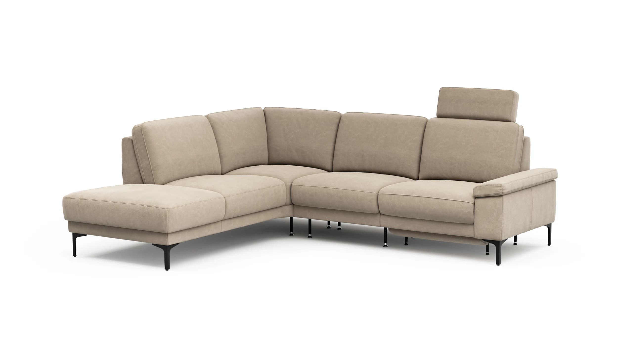 Ecksofa Matero - Ecke mit 2-Sitzer rechts inkl. Relaxfunktion motorisch und Sitzvorzug, Leder, Taupe