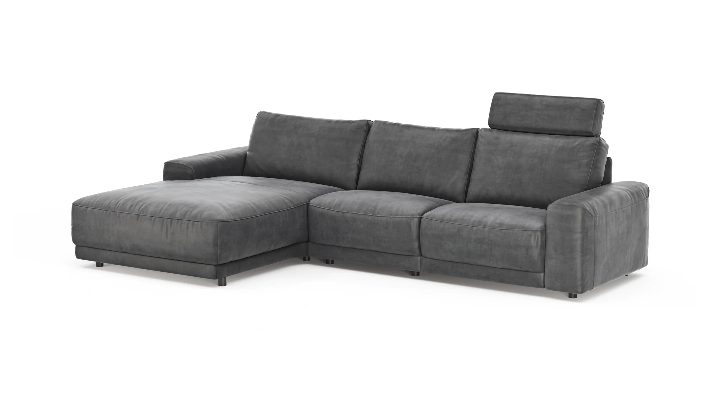 Ecksofa Balok - Longchair groß links mit 2,5-Sitzer, inkl. Relaxfunktion (motorisch) und Kopfstütze, Stoff, Anthrazit