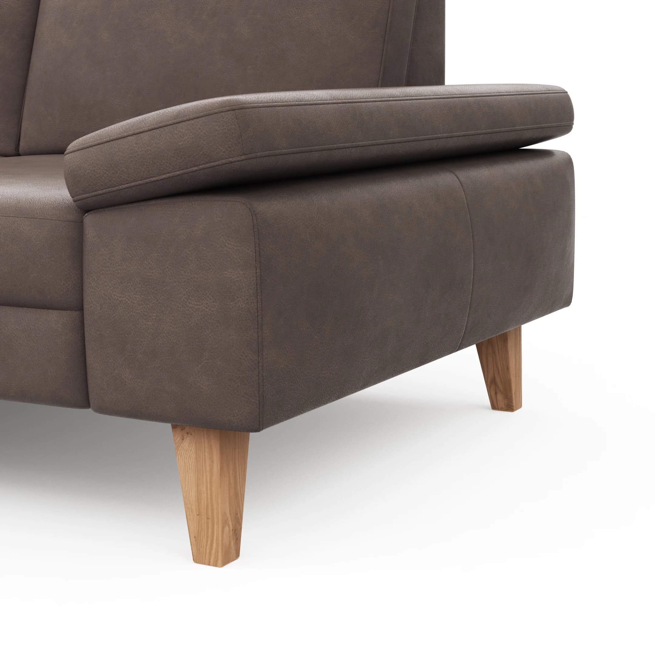 Ecksofa Houston - Longchair groß links mit 1,75-Sitzer, inkl. Sitztiefenverstellung und Armlehne klappbar, Leder, Dunkelbraun
