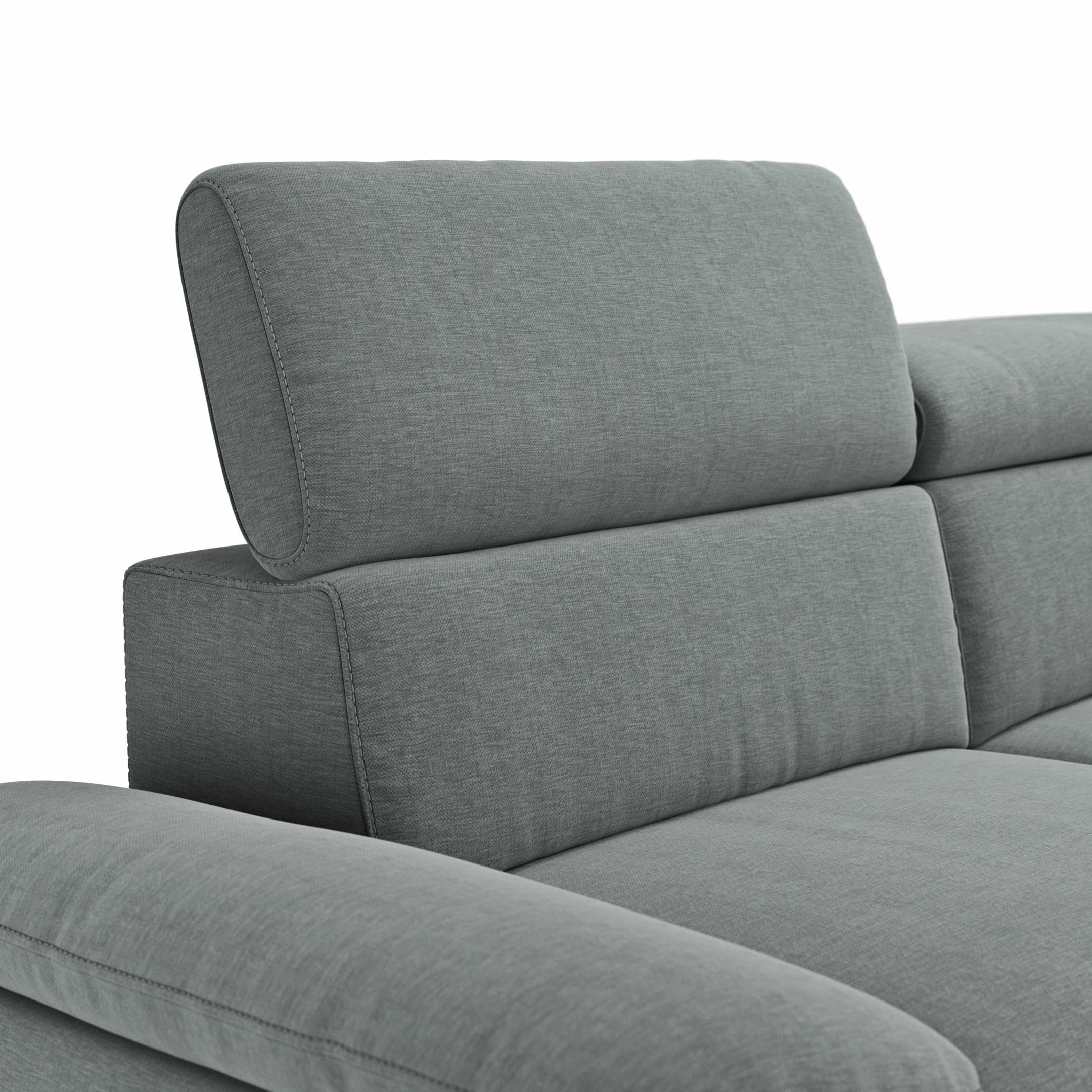 Ecksofa Felipa - 2,5-Sitzer mit Longchair rechts inkl. Armlehne verstellbar und Rückenlehne/Sitztiefe verstellbar (motorisch), Stoff, Grau