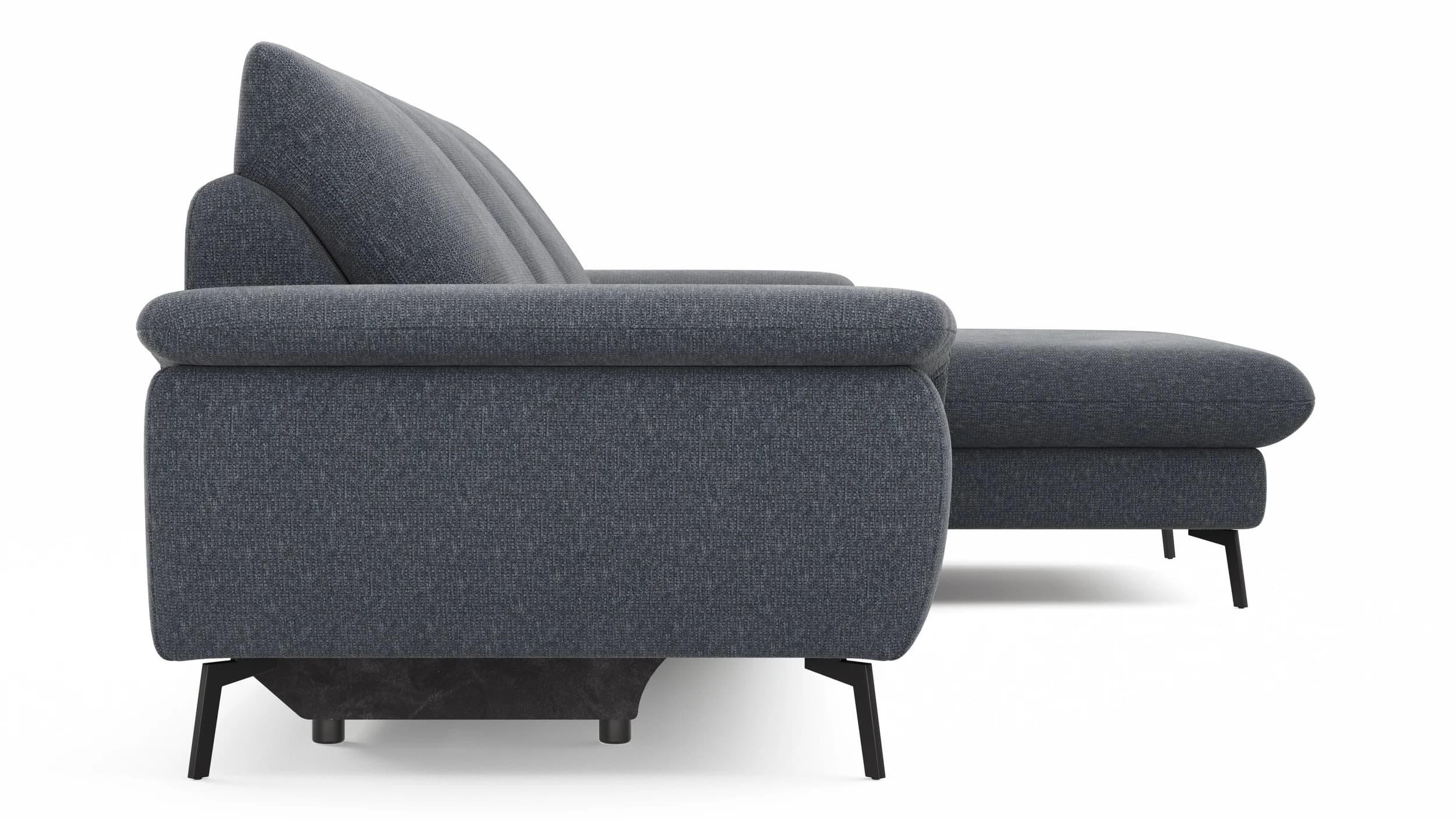 Ecksofa Gotera - 1,5-Sitzer med + 1,5-Sitzer med mit Longchair groß rechts inkl. Schlaffunktion (teilmotorisch), Armlehne klappbar, Rückenlehne verstellbar  und einmal Relaxfunktion (teilmotorisch), Stoff, Anthrazit