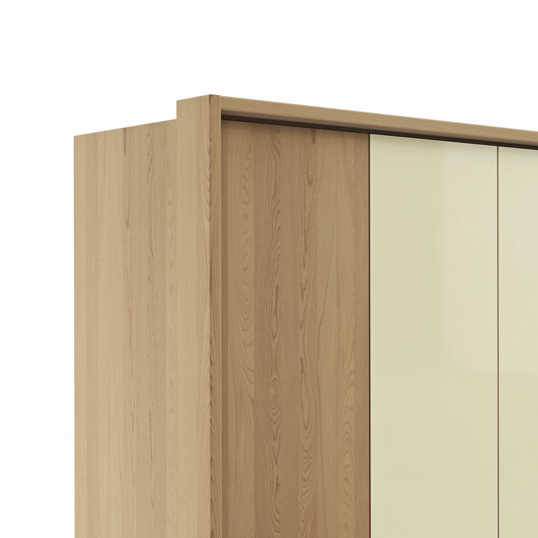 Drehtürenschrank Lenoso - B. ca. 206 cm, Eiche massiv, Glas, Champagner