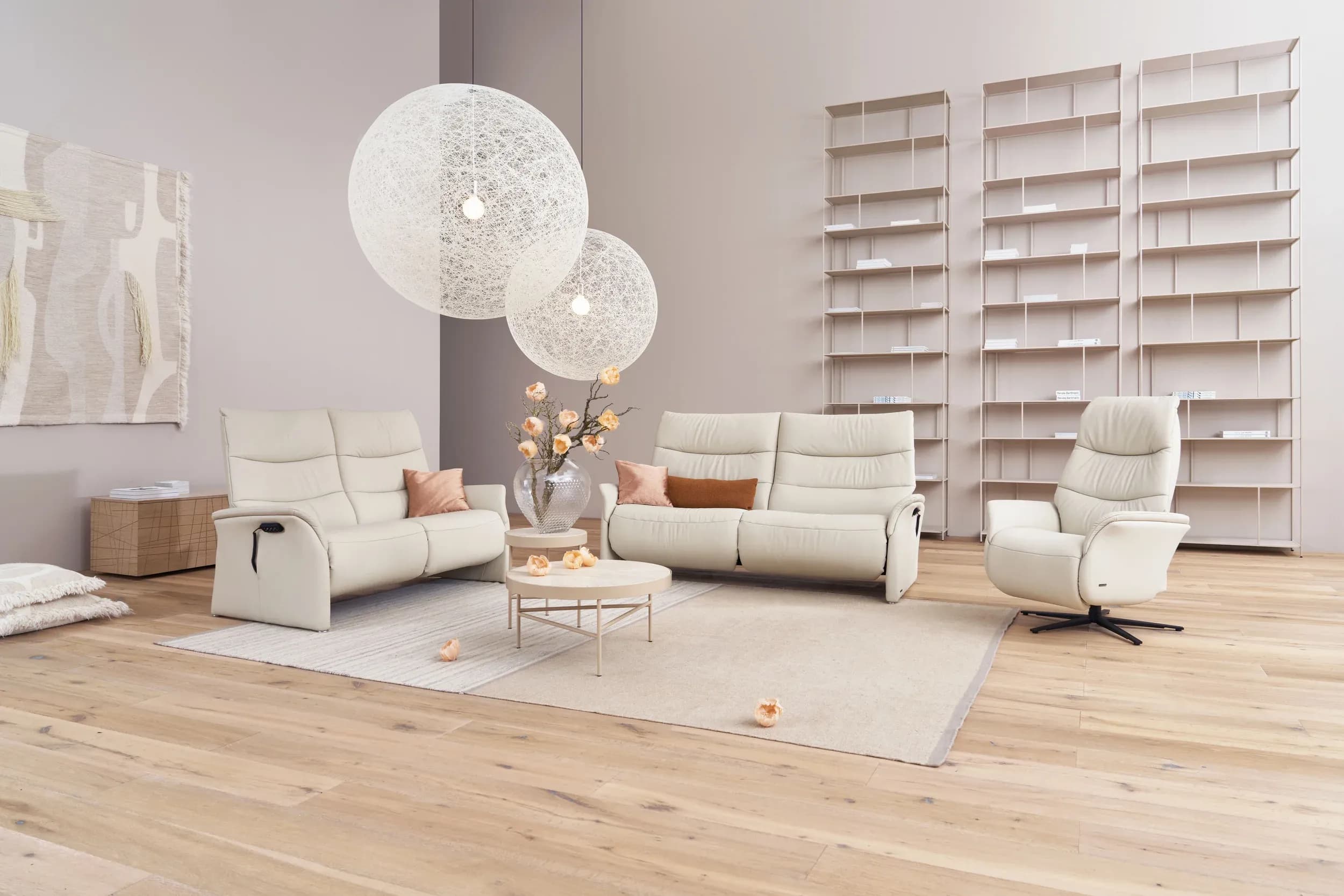Sofa - 3-Sitzer, Relaxfunktion motorisch, Leder, Beige