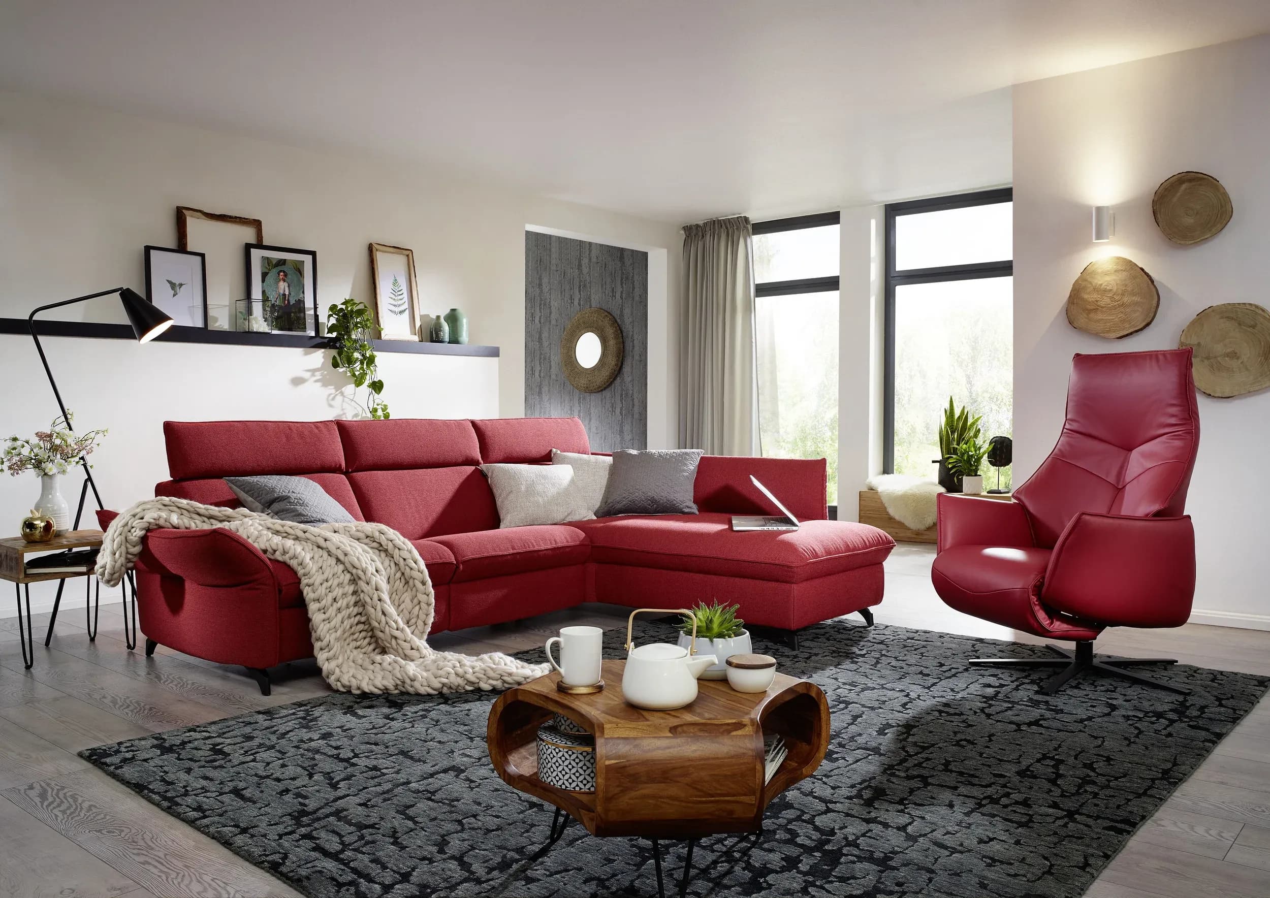 Polsterecke EM St. Moritz - 2,5-Sitzer, Relaxfunktion elektrisch, Stoff, Campari