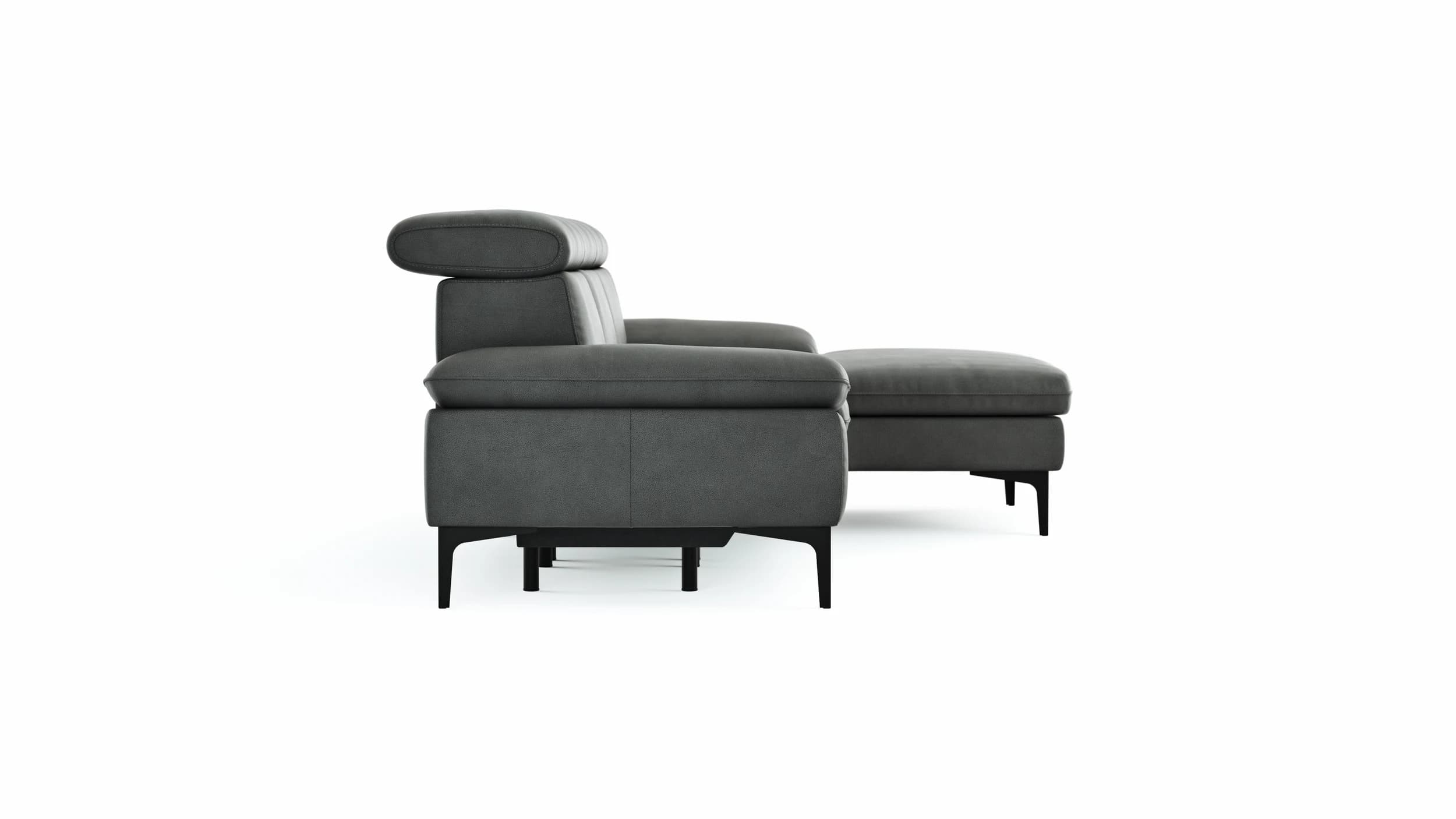 Ecksofa Felipa - 2,5-Sitzer mit Longchair rechts inkl. Armlehne verstellbar und Rückenlehne/Sitztiefe verstellbar (motorisch), Leder, Grau