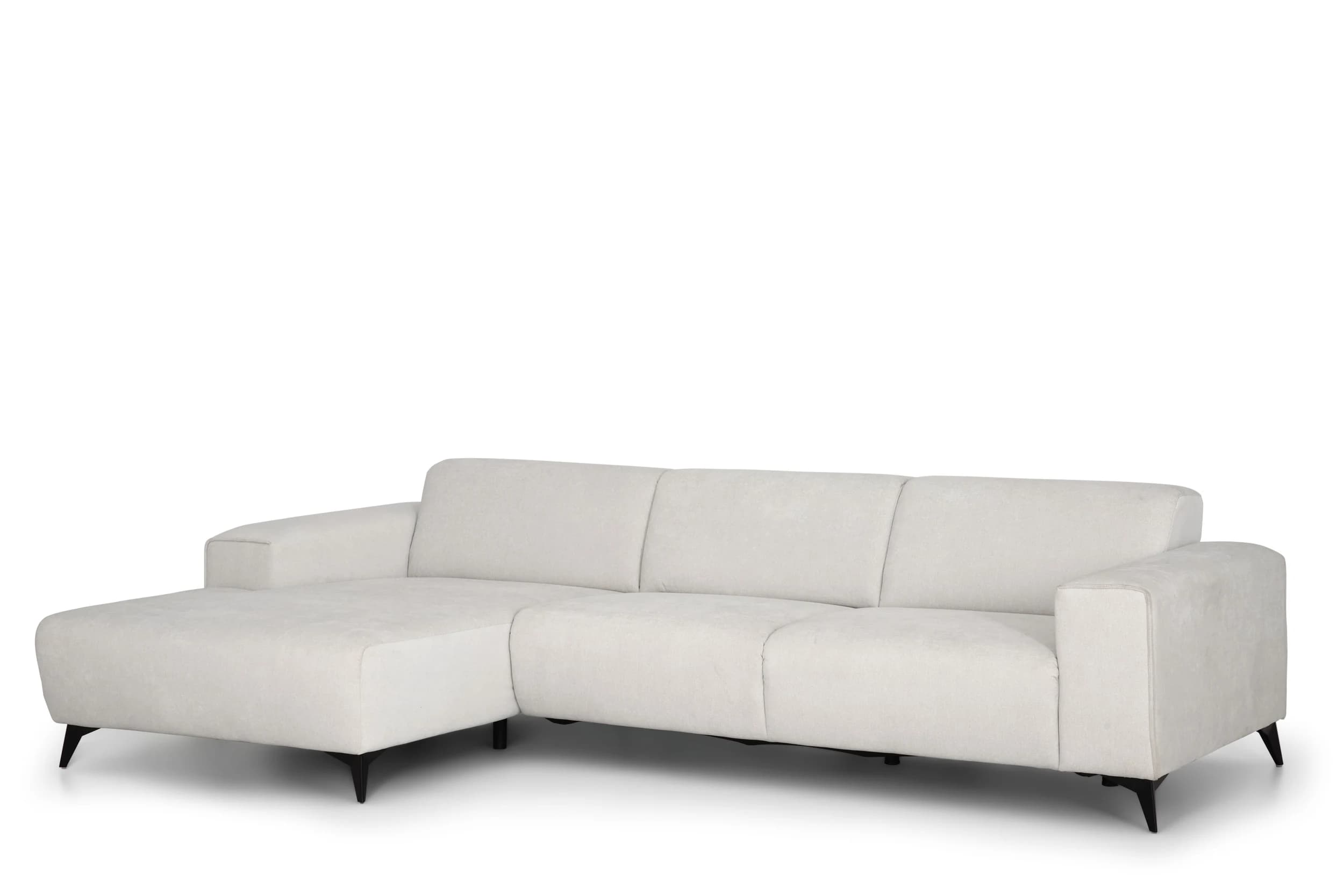 Ecksofa - Longchair links mit 3-Sitzer, Stoff, Natur