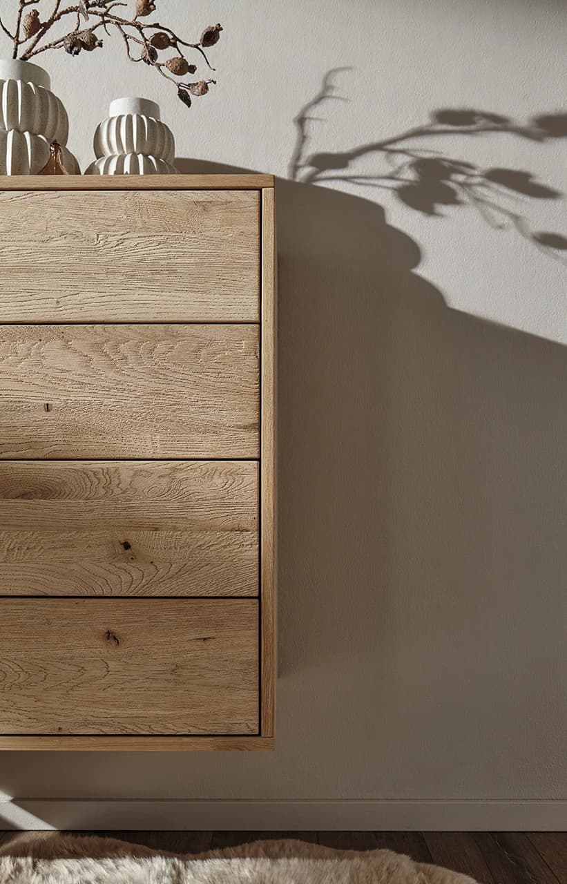 Sideboard Williston - Wildeiche bianco, Schubkastenfront sandgestrahlt