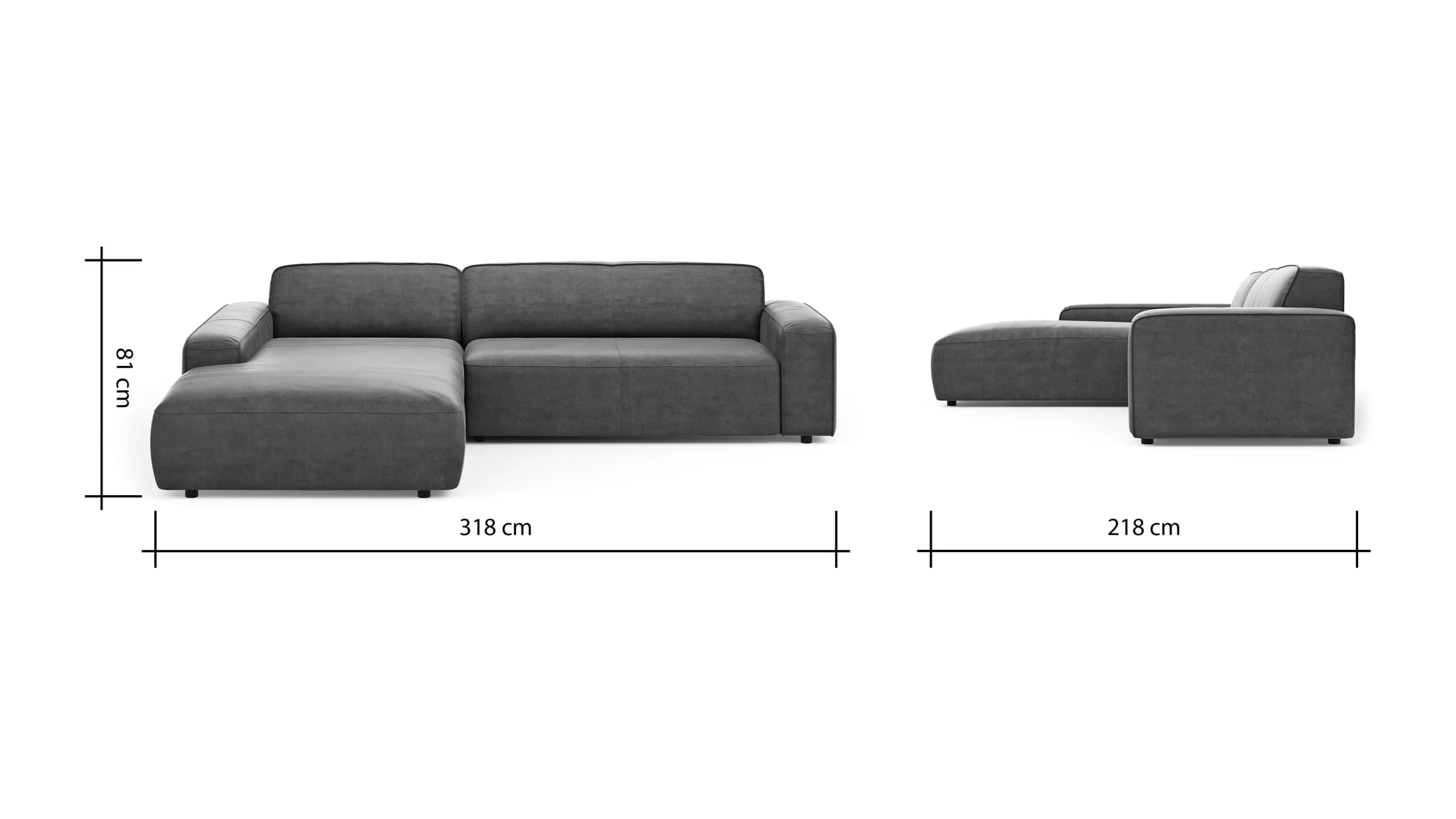 Ecksofa Denver - Longchair links mit 2,5-Sitzer, Stoff, Braun