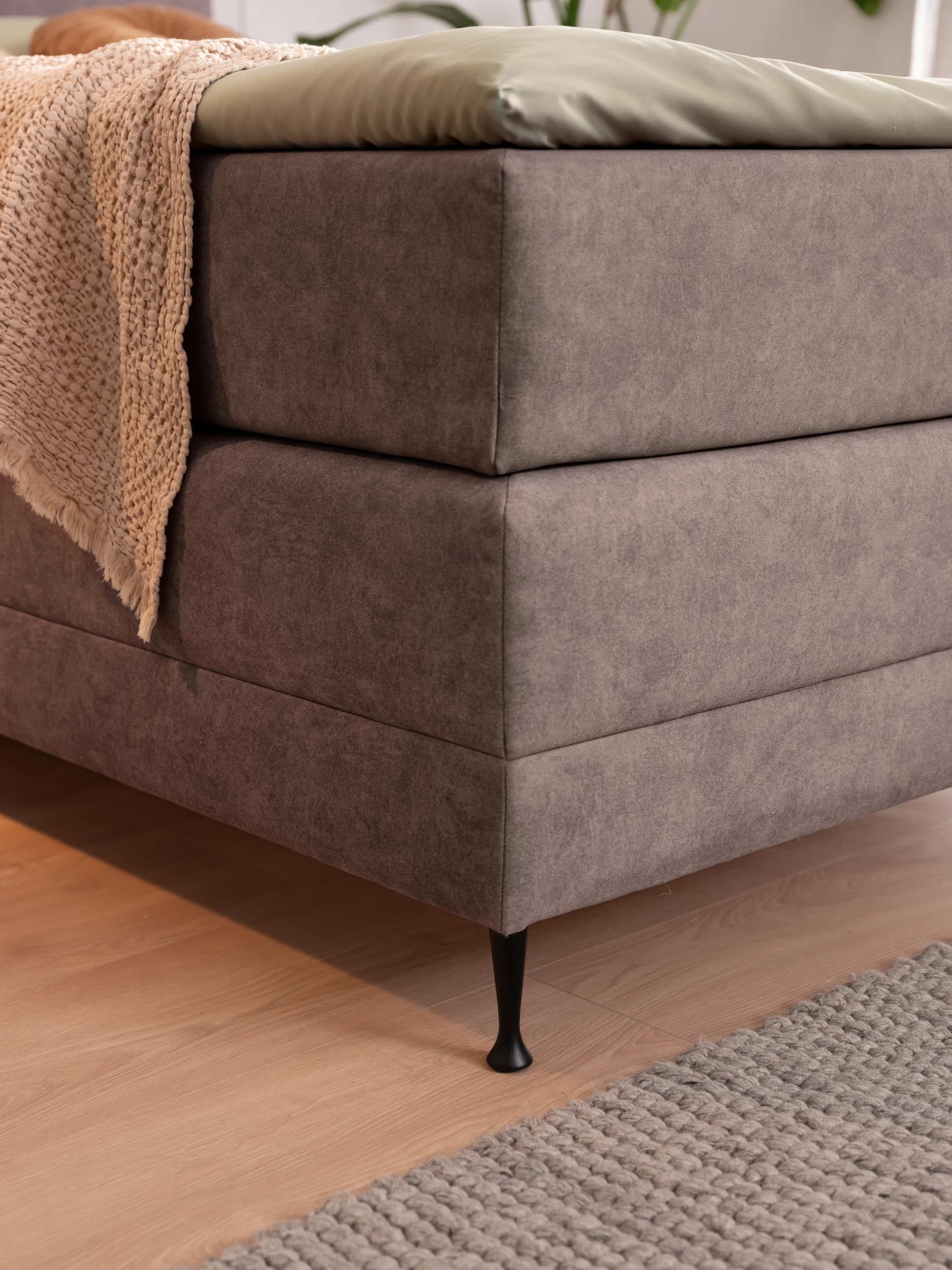 Boxspringbett EM Malo - Liegefläche ca. 120x200 cm, Stoff, braun