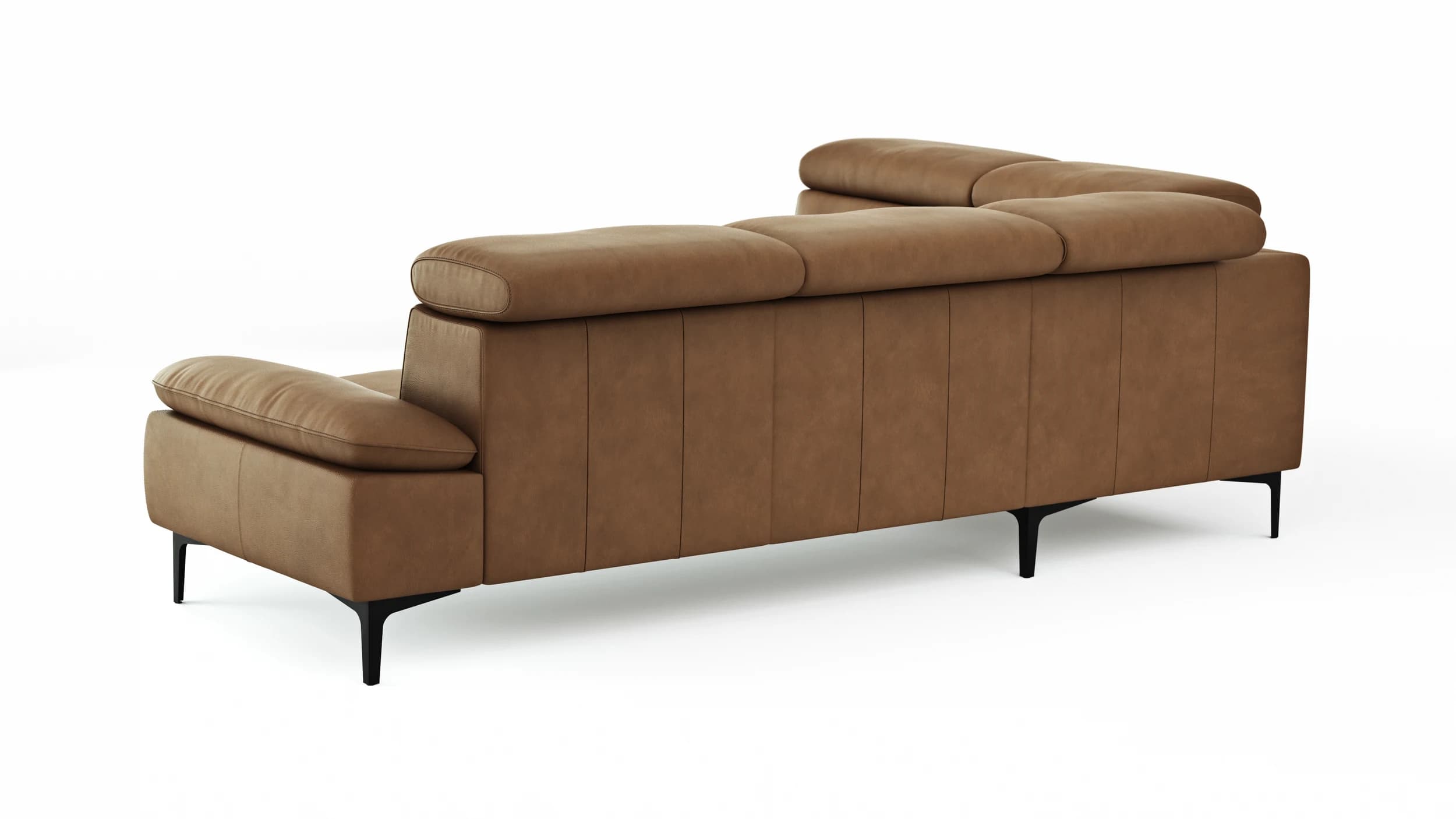 Ecksofa Felipa - Ecke links mit 2,5-Sitzer inkl. Kopfteil verstellbar, Leder, Cognac