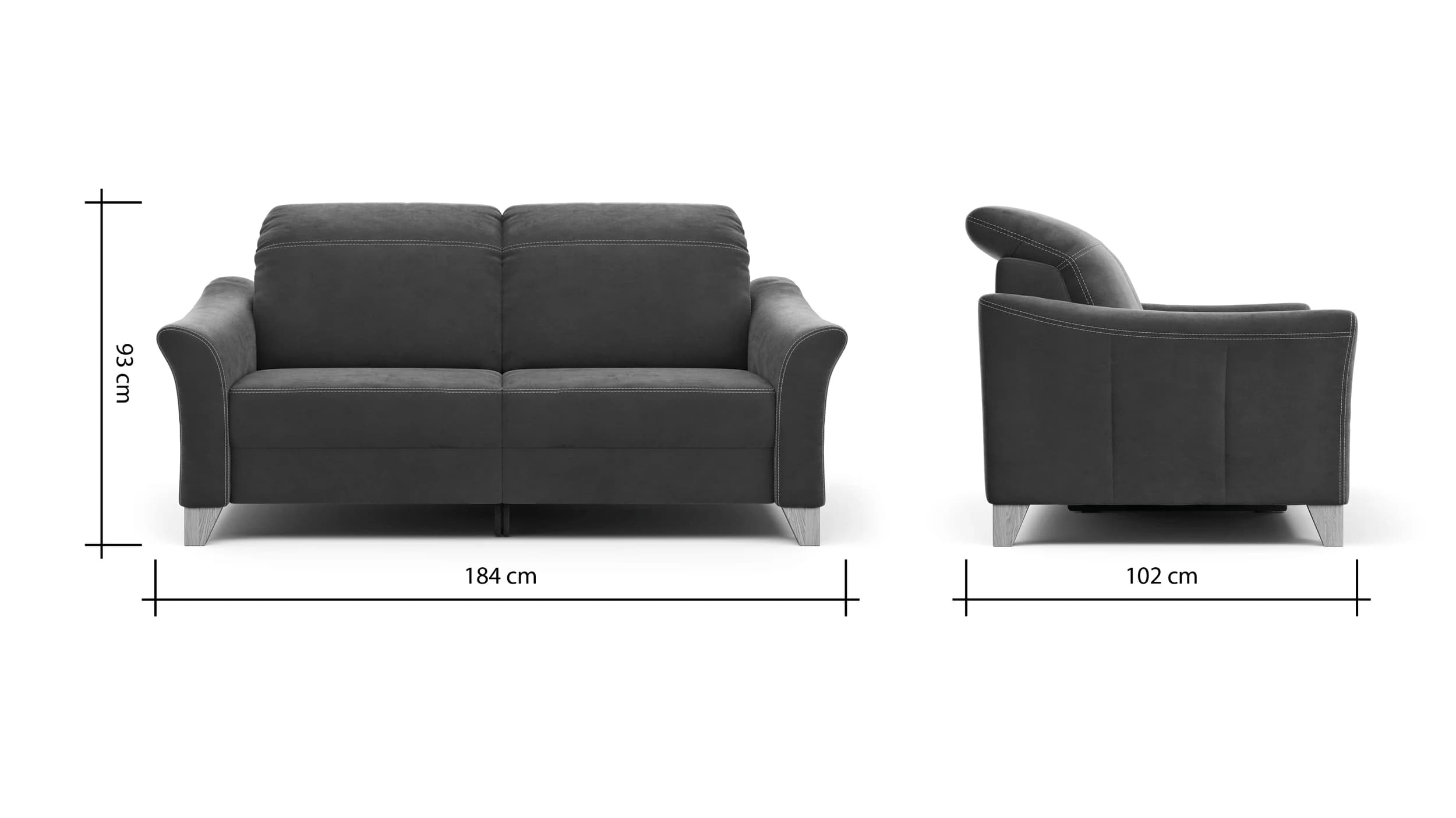 Sofa Canterbury - 2,5-Sitzer inkl. Relaxfunktion/Kopfteil verstellbar (motorisch), Stoff, Dunkelbraun