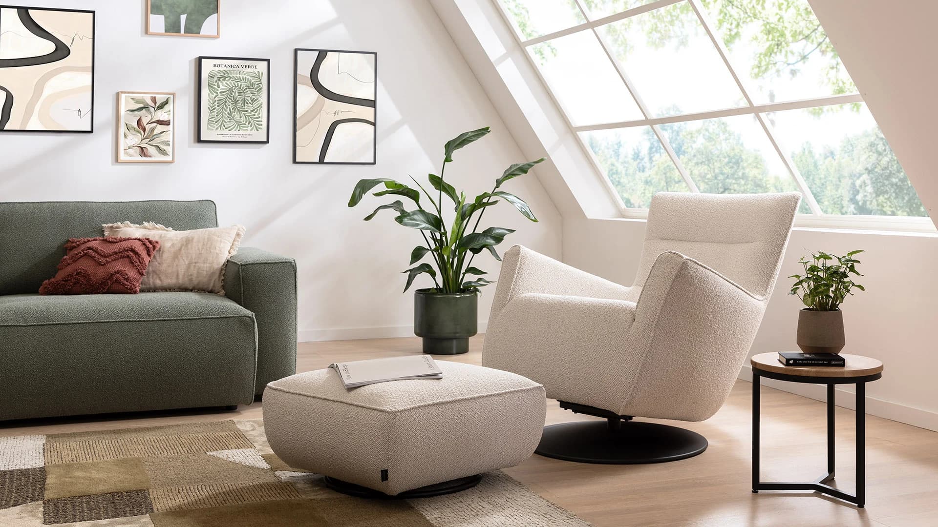 Hocker Lilaia - Stoff, Creme