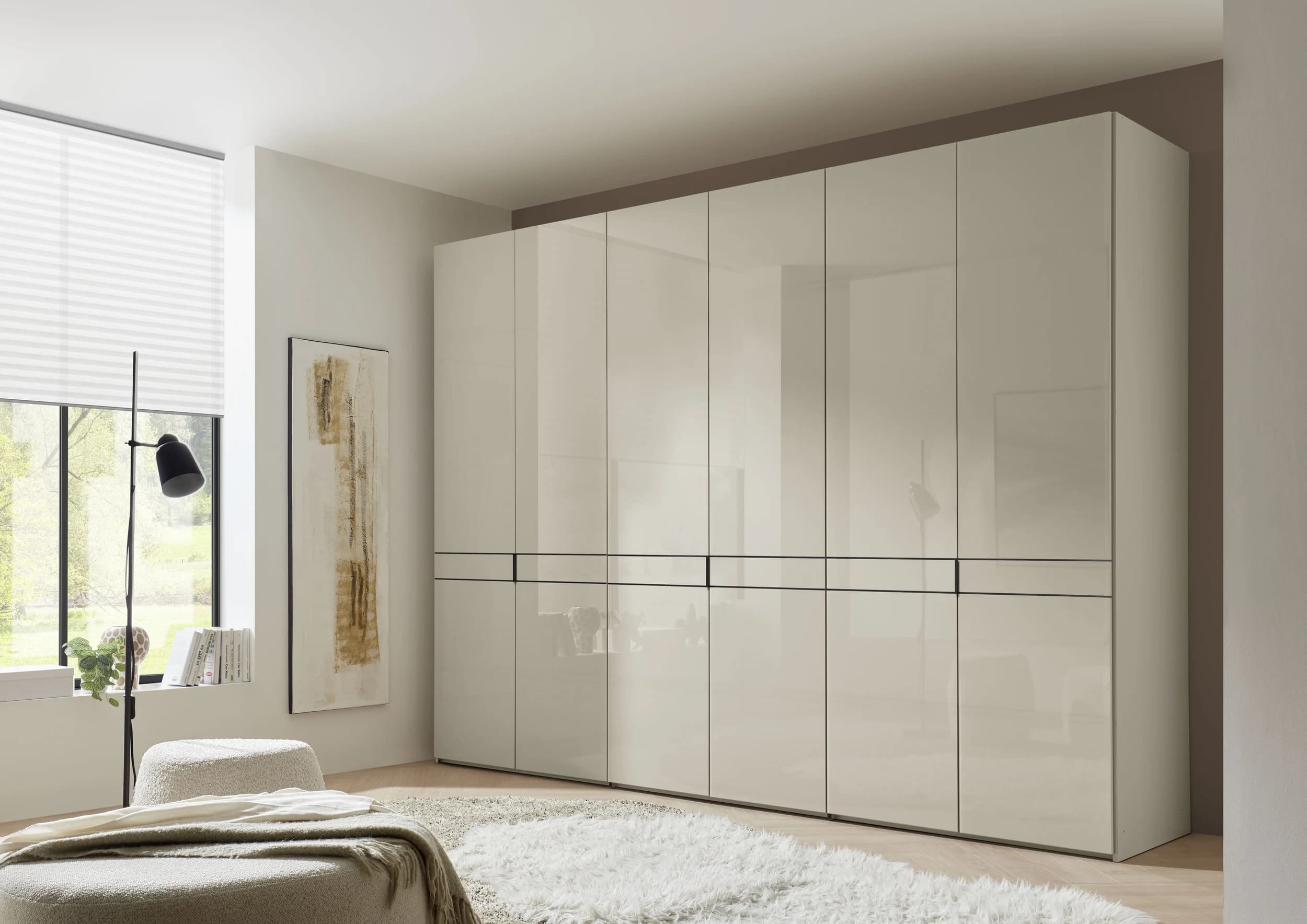 Drehtürenschrank - B ca. 298 cm, Sandglas, Dekor Sand