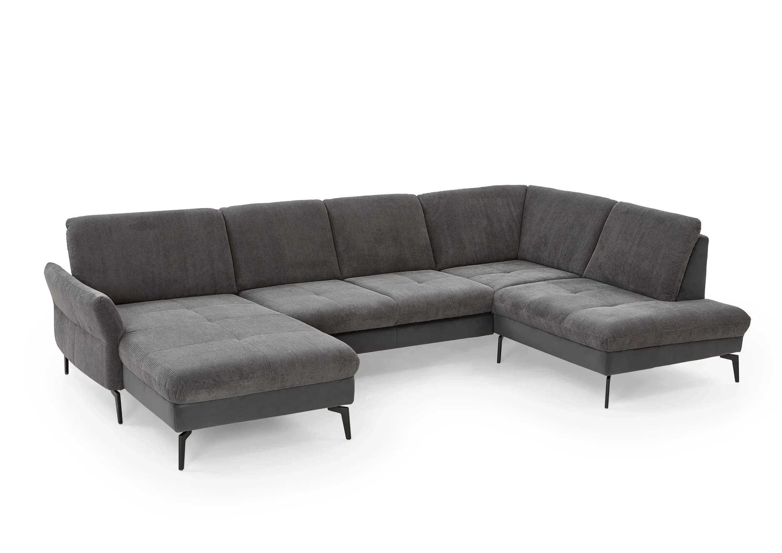 Wohnlandschaft - Longchair links mit 2,5-Sitzer und Ecke rechts, Stoff Anthrazit
